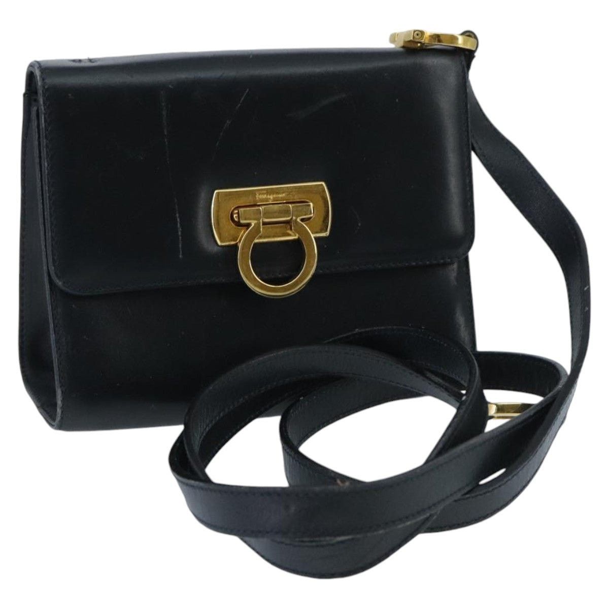 Salvatore Ferragamo Salvatore Ferragamo Gancini Shoulder Bag Leather Navy Gold Size ONE SIZE - 1 Thumbnail