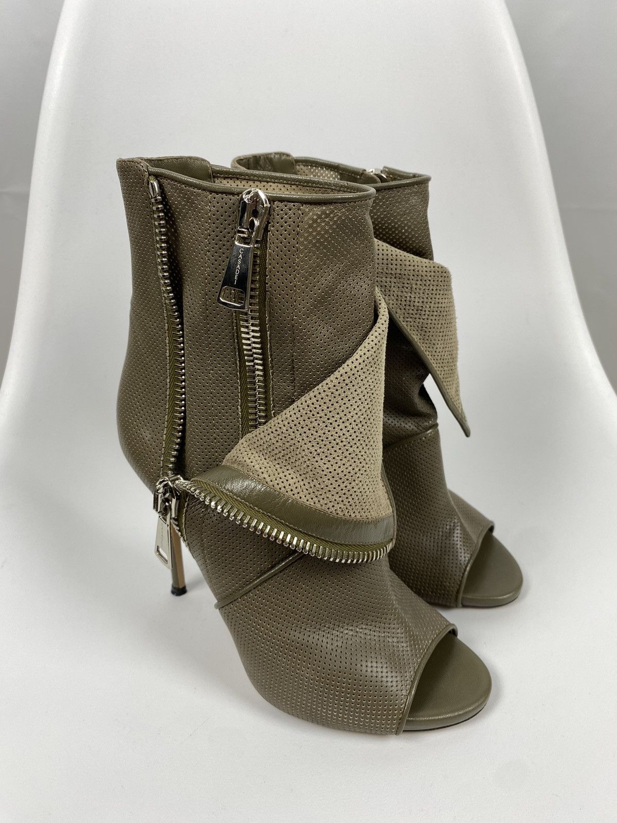 Casadei Casadei Open Toe Bootie Genuine Perforated Leather size 7 Size US 7 / IT 37 - 1 Thumbnail
