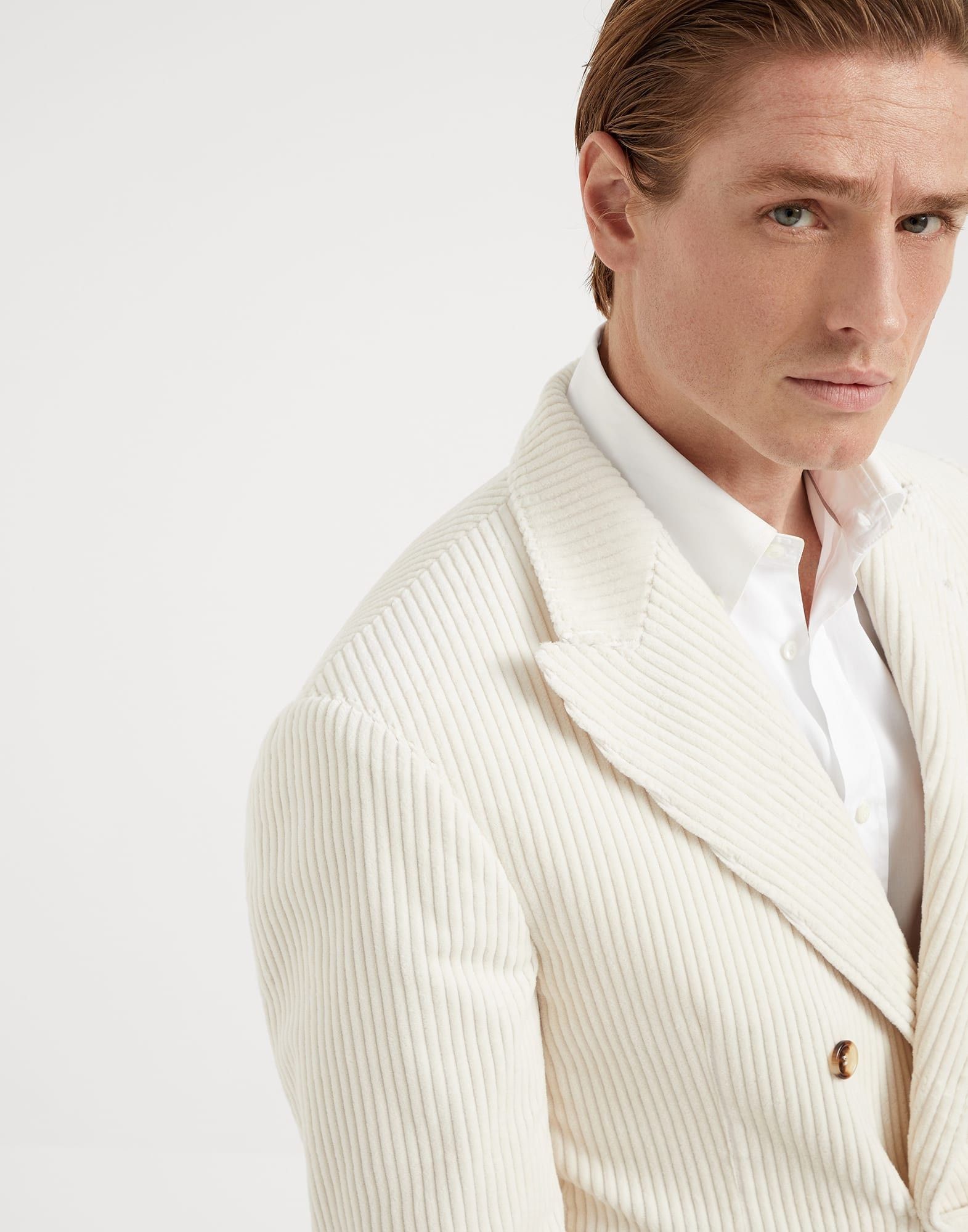 Brunello Cucinelli o1la1rc1a0925 Woven Wool Jacket in Ivory Size US L / EU 52-54 / 3 - 3 Thumbnail