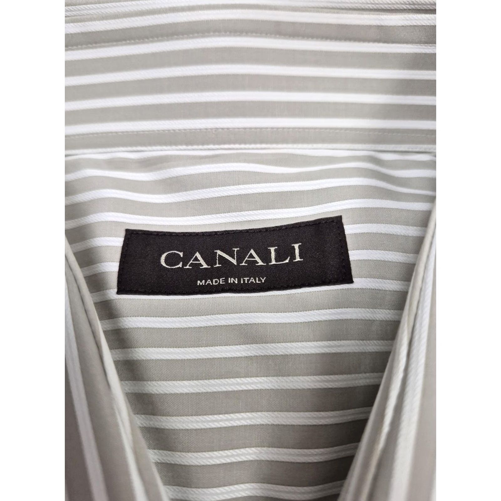 Canali Canali Dress Shirt Men’s Gray Stripe Long Sleeve 2XL Italian Made Cotton Slim/Classic Fit Shirt Mens Size 42R - 3 Thumbnail