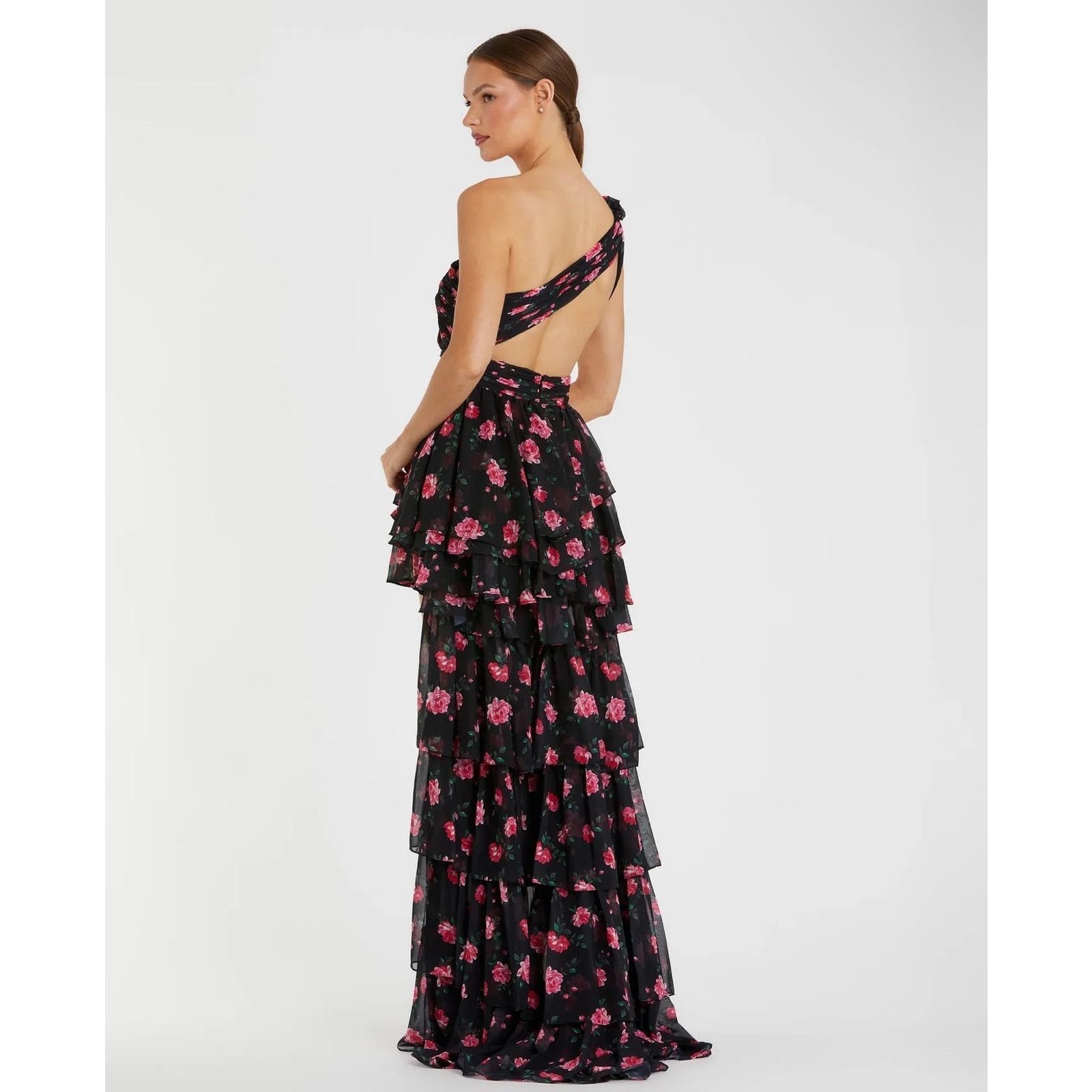 Mac Duggal Mac Duggal One shouldered ruffled rose print layered dress Size XS / US 0-2 / IT 36-38 - 3 Thumbnail
