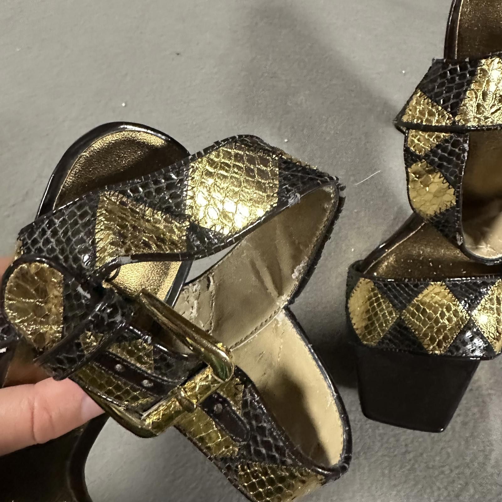 United Colors Of Benetton BEBE Heels Brown Gold Snake Skin 6 Size US 6 / IT 36 - 4 Thumbnail