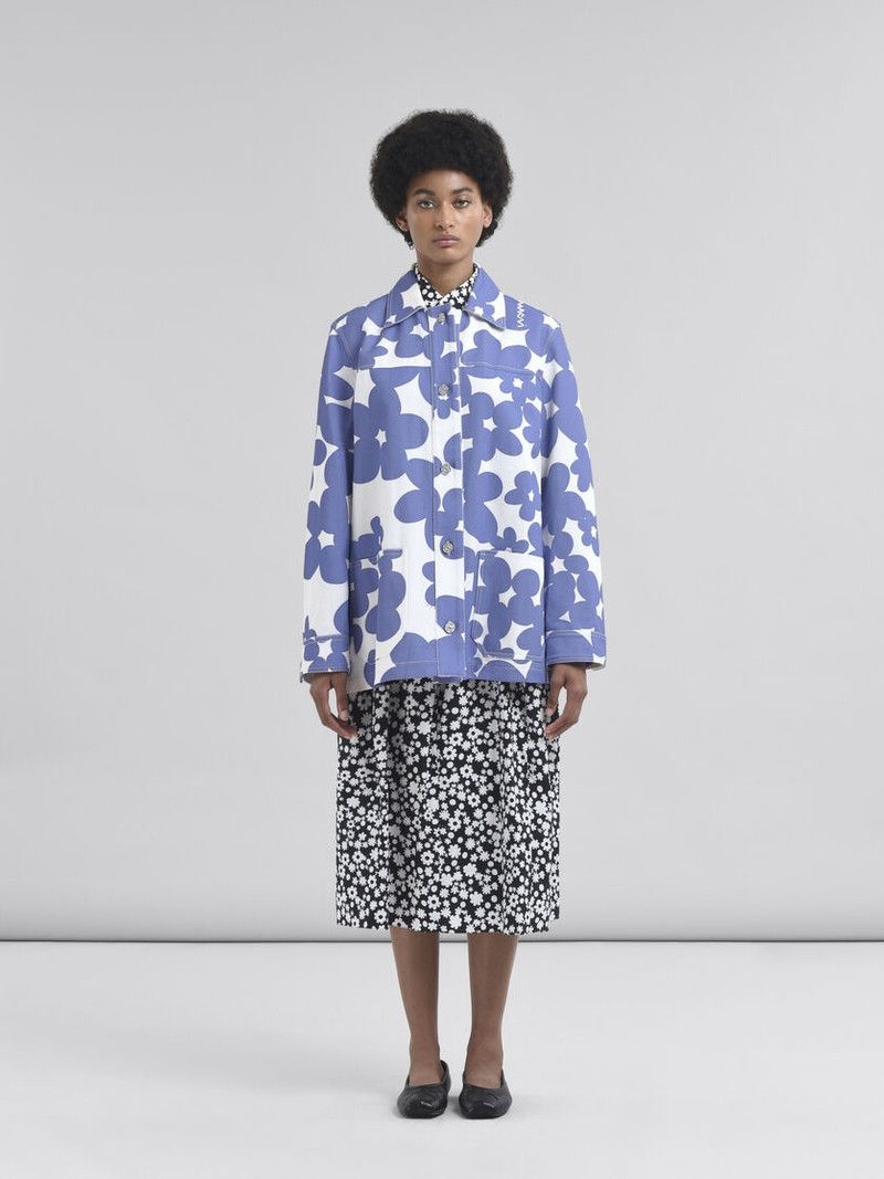 Marni o1f1d3z0326 Dillies Print Gabardine Chore Jacket Blue/White Size XL / US 12-14 / IT 48-50 - 2 Thumbnail