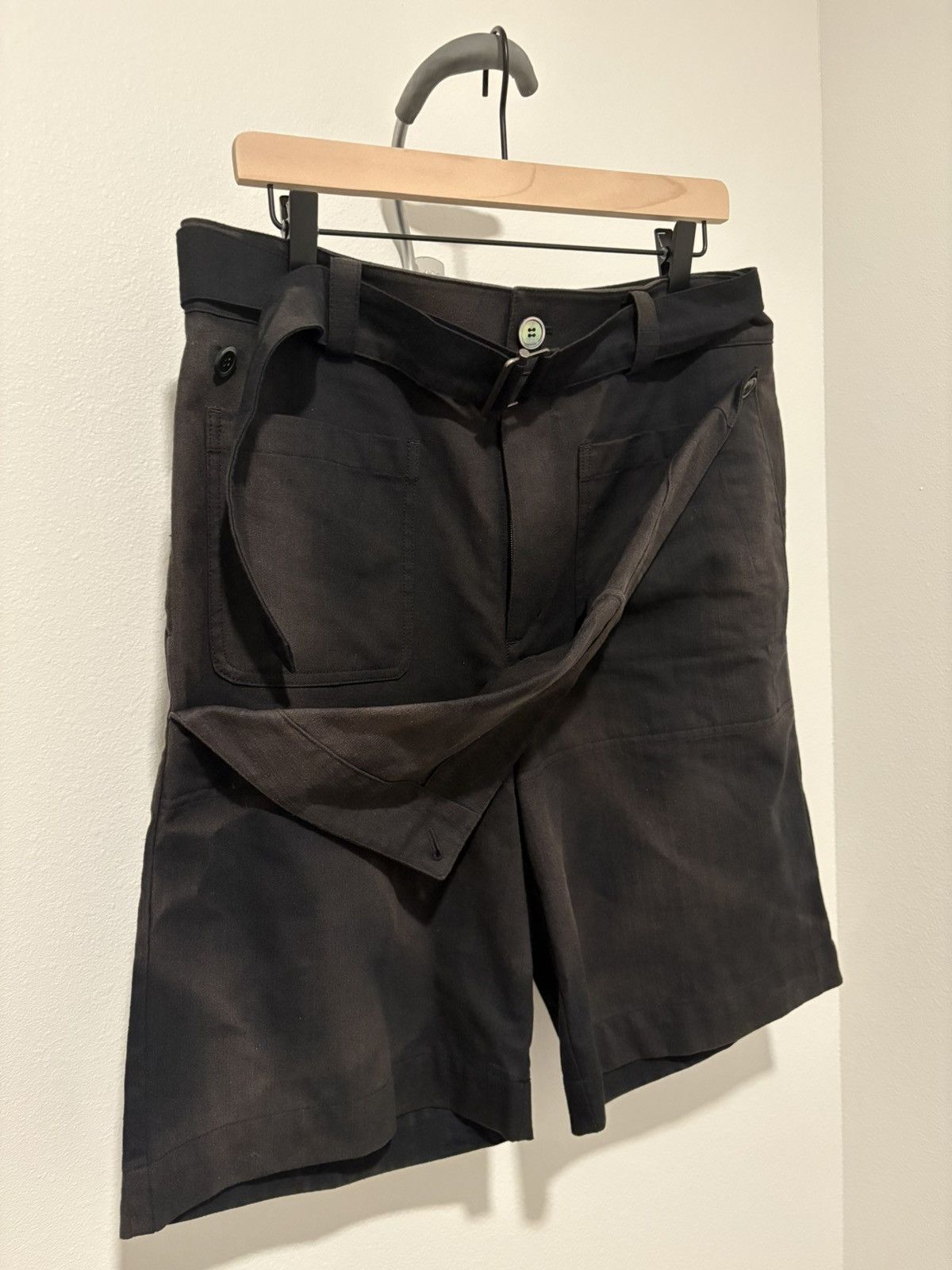 JiyongKim Sun-Bleached Double Front Shorts Black Size US 32 / EU 48 - 3 Thumbnail