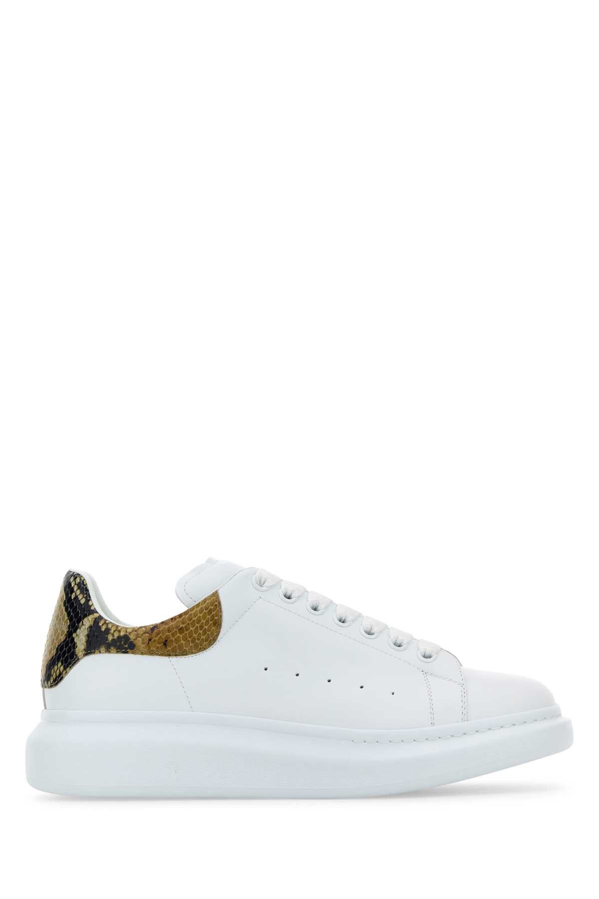 Alexander Mcqueen White Leather Sneakers With Printed Leather Heel Shoes, Men's (Size 12)