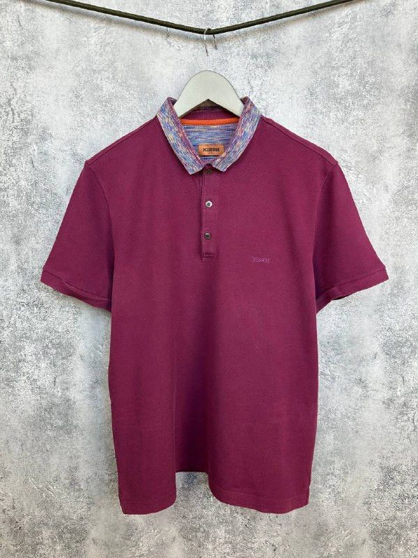 Missoni Missoni Polo Shirt Burgundy Knit Striped Collar Designer Size US L / EU 52-54 / 3 - 1 Thumbnail