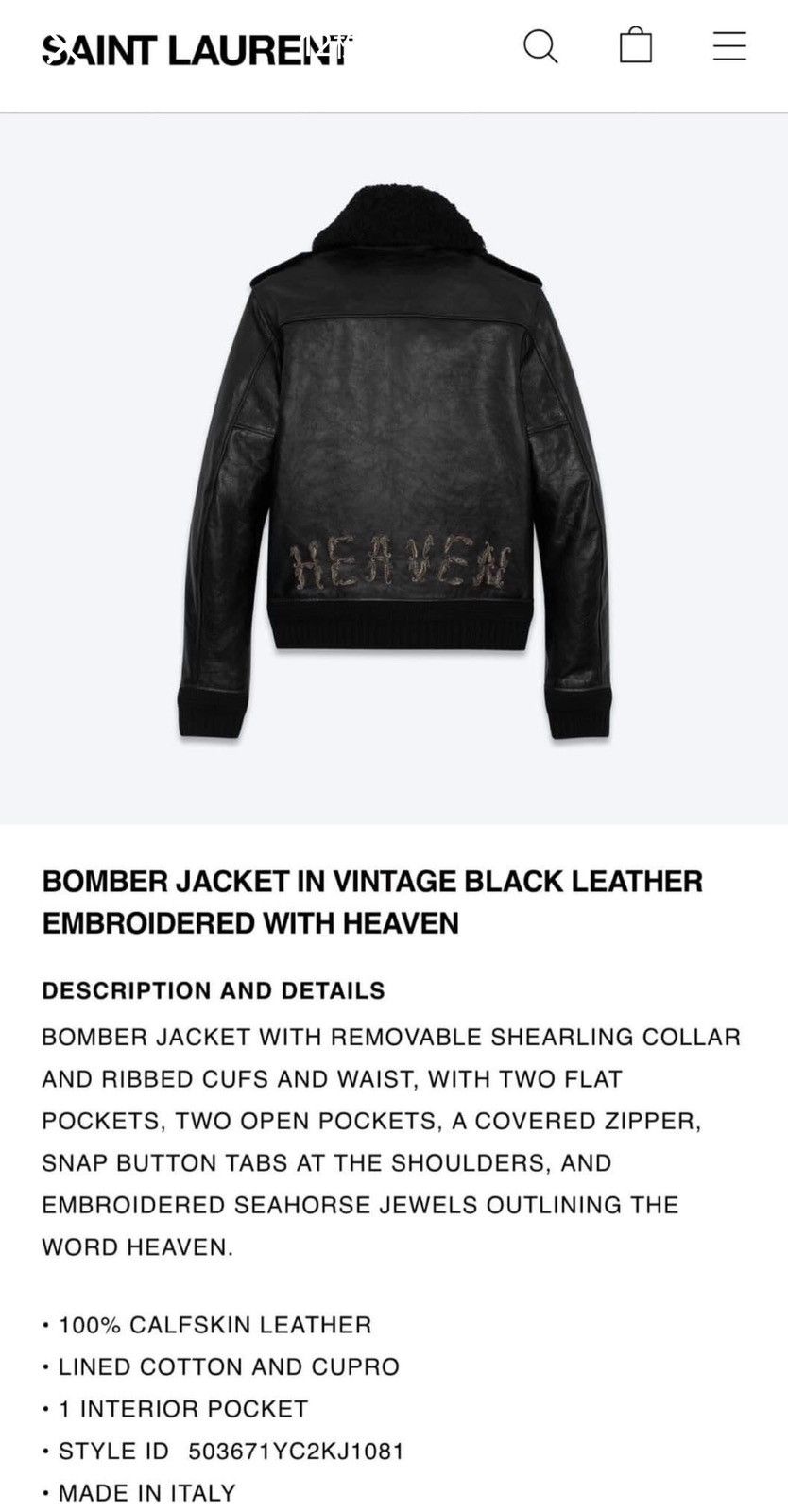 Saint Laurent Paris 18SS HEAVEN Embroidered Aivator Leather Jacket sz50 Size US M / EU 48-50 / 2 - 11 Thumbnail