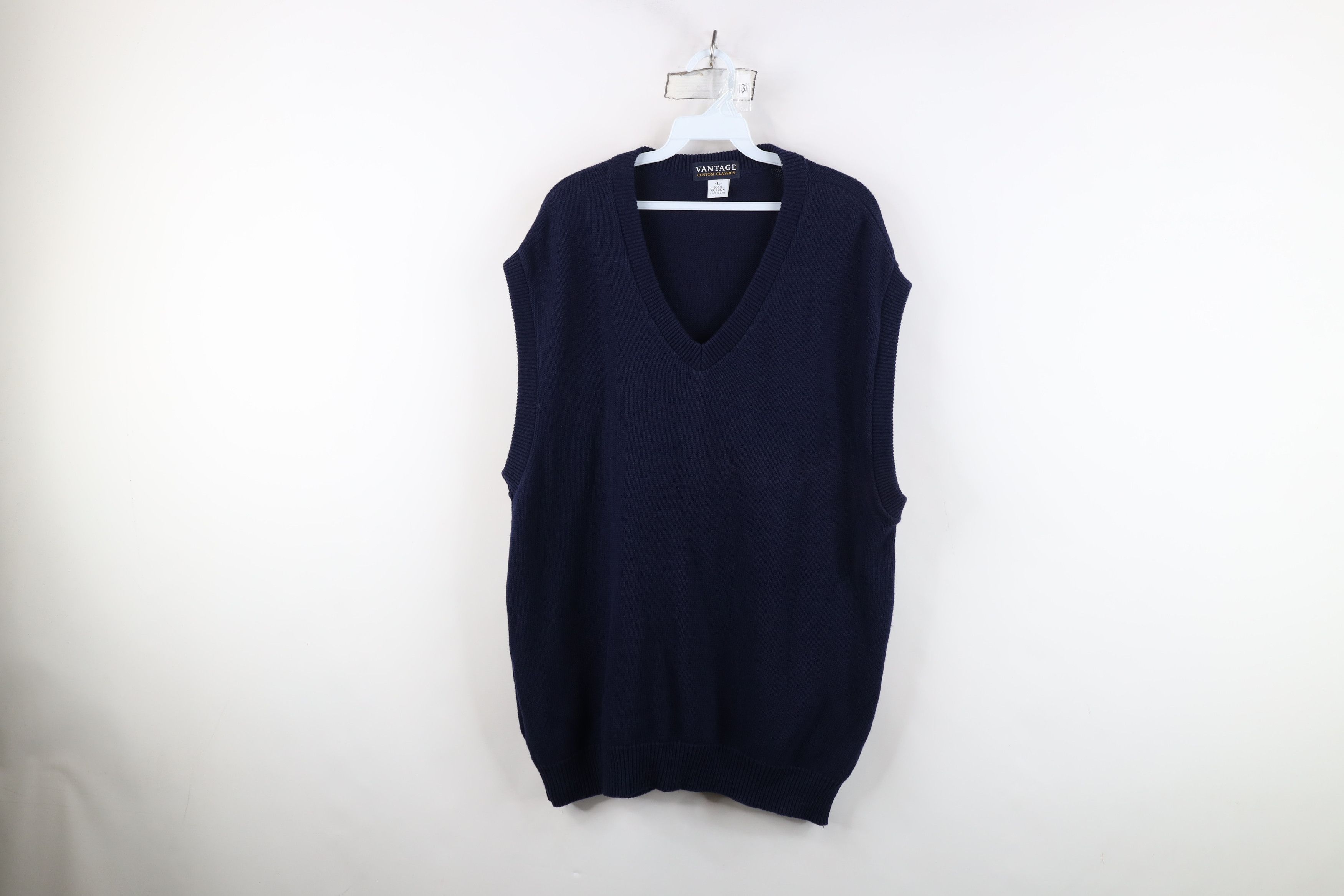 Vintage Vintage 90s Streetwear Cotton Knit Sweater Vest Blue USA Size US L / EU 52-54 / 3 - 1 Thumbnail