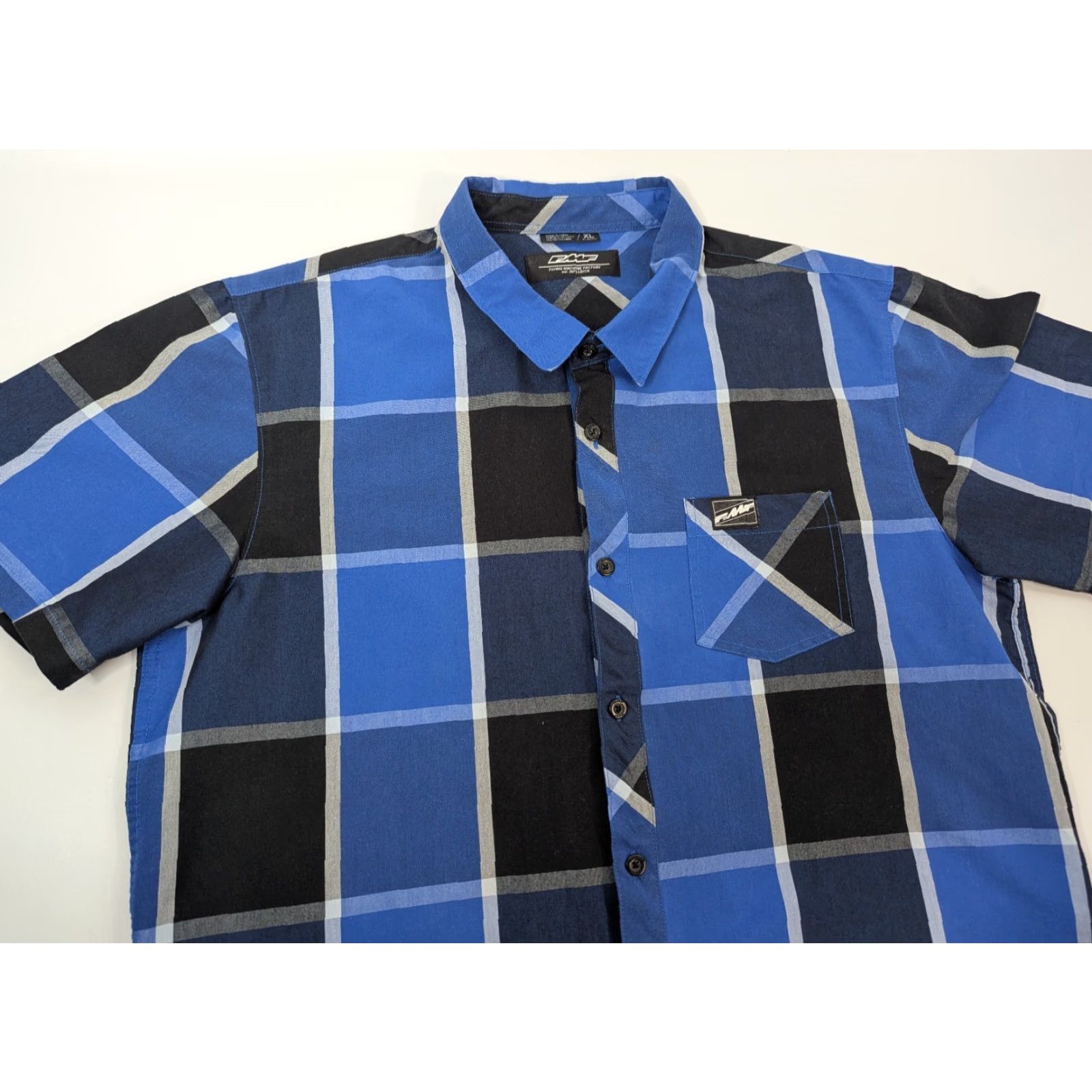 Vintage FMF Racing Short Sleeve Button-Up Plaid Shirt Men's XL Blue Modocross? Size US XL / EU 56 / 4 - 2 Thumbnail