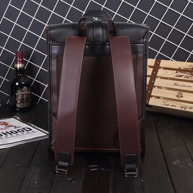 Vintage Casual Business Office Solid PU Leather Backpack Size ONE SIZE - 4 Thumbnail