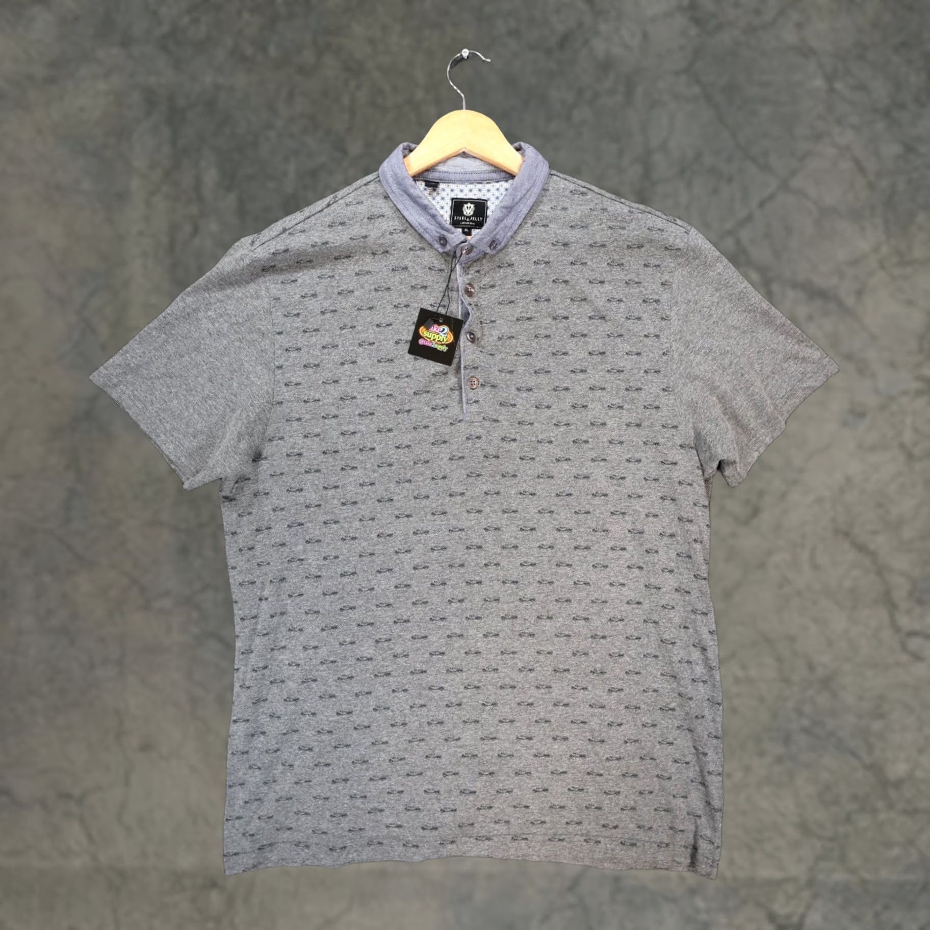 Vintage Steel & Jelly Polo Shirt Mens XL Charcoal Car Print Henley Size US XL / EU 56 / 4 - 1 Thumbnail