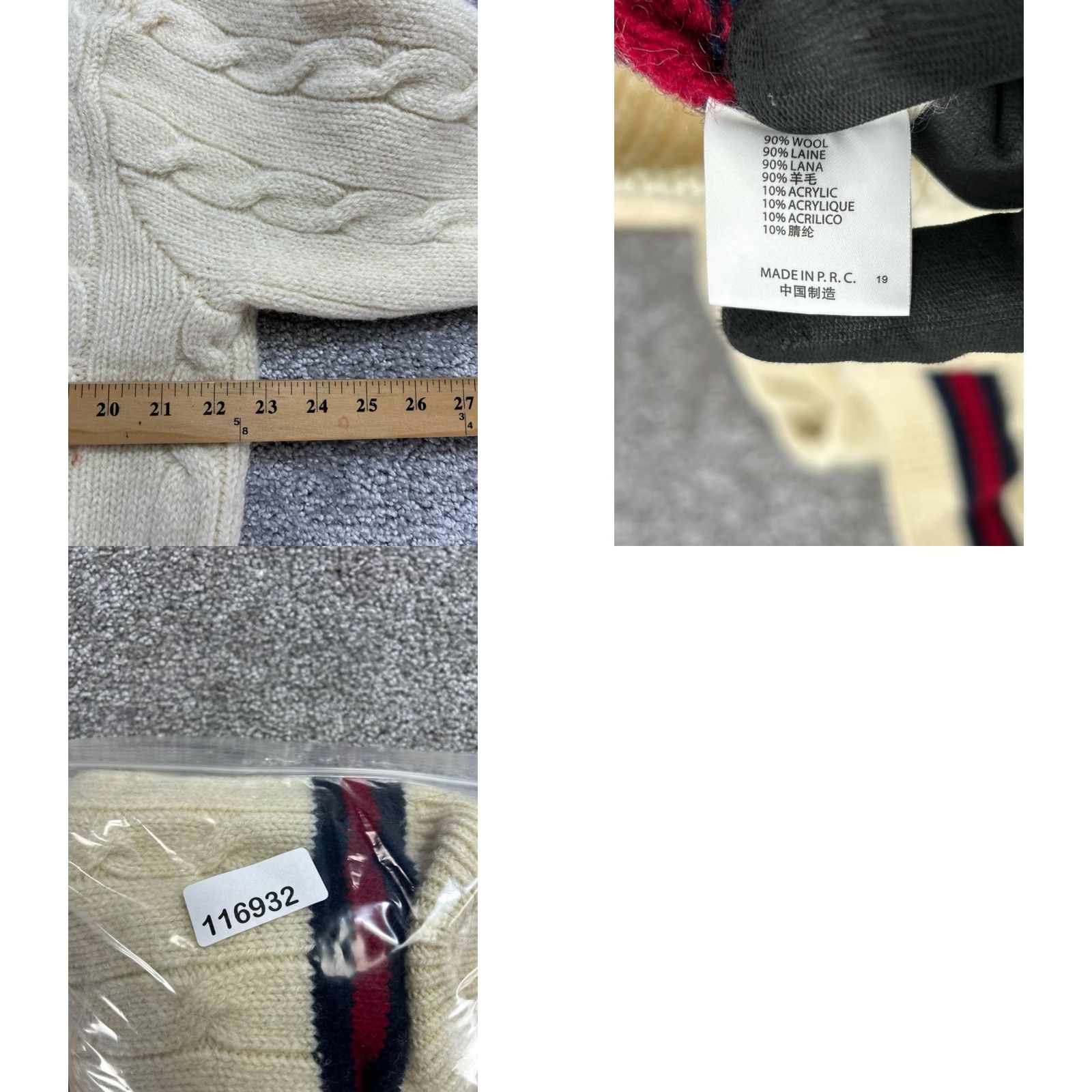 Brandy Melville Brandy Melville Sweater Womens One Size Beige Wool Cable-Knit Ribbed Trim V-Neck Pullover Size ONE SIZE - 8 Thumbnail