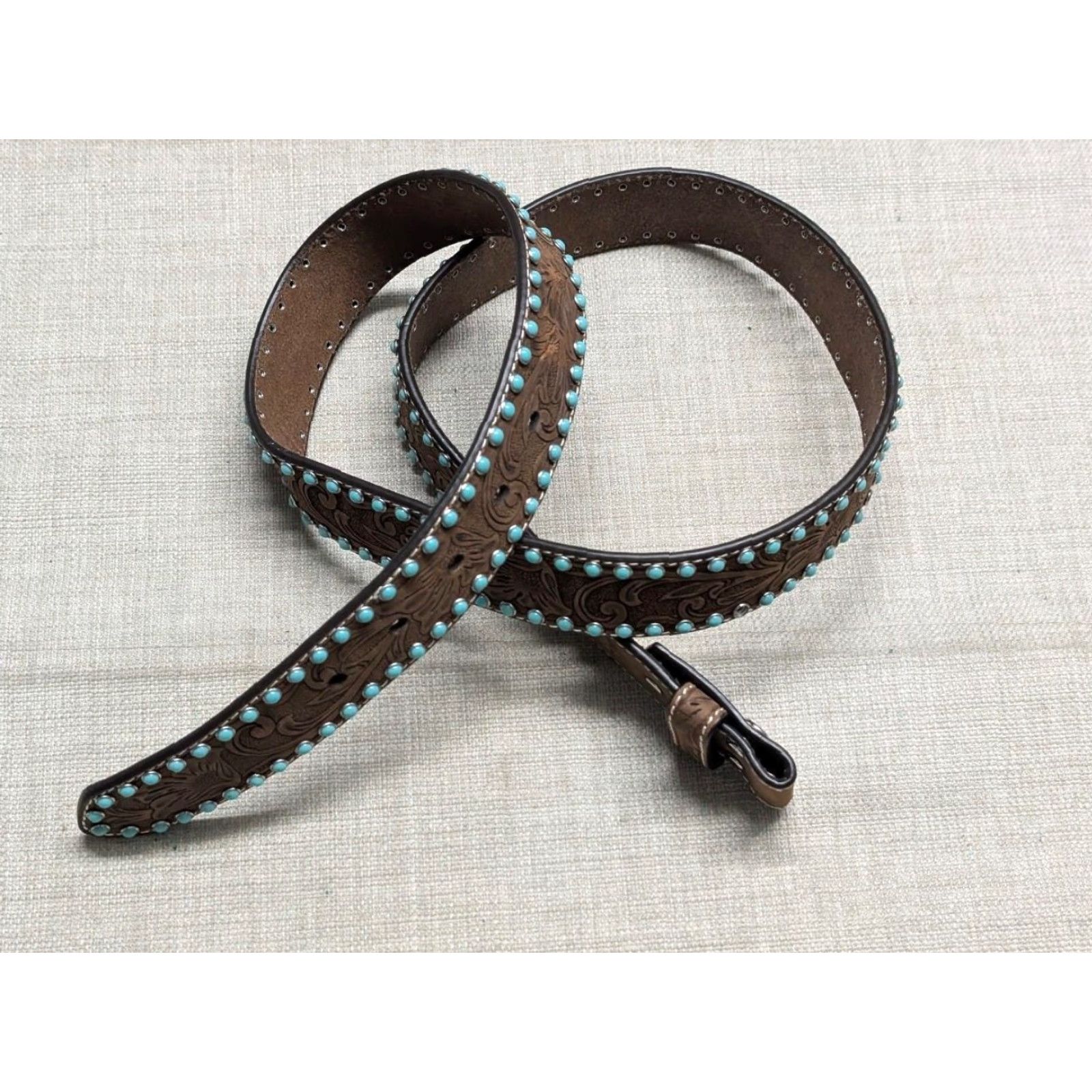 Vintage VINTAGE western belt Nocona brown leather 42 studded buckle floral cowhide belt width 1-1/2 Men Mens Size 42 - 3 Thumbnail