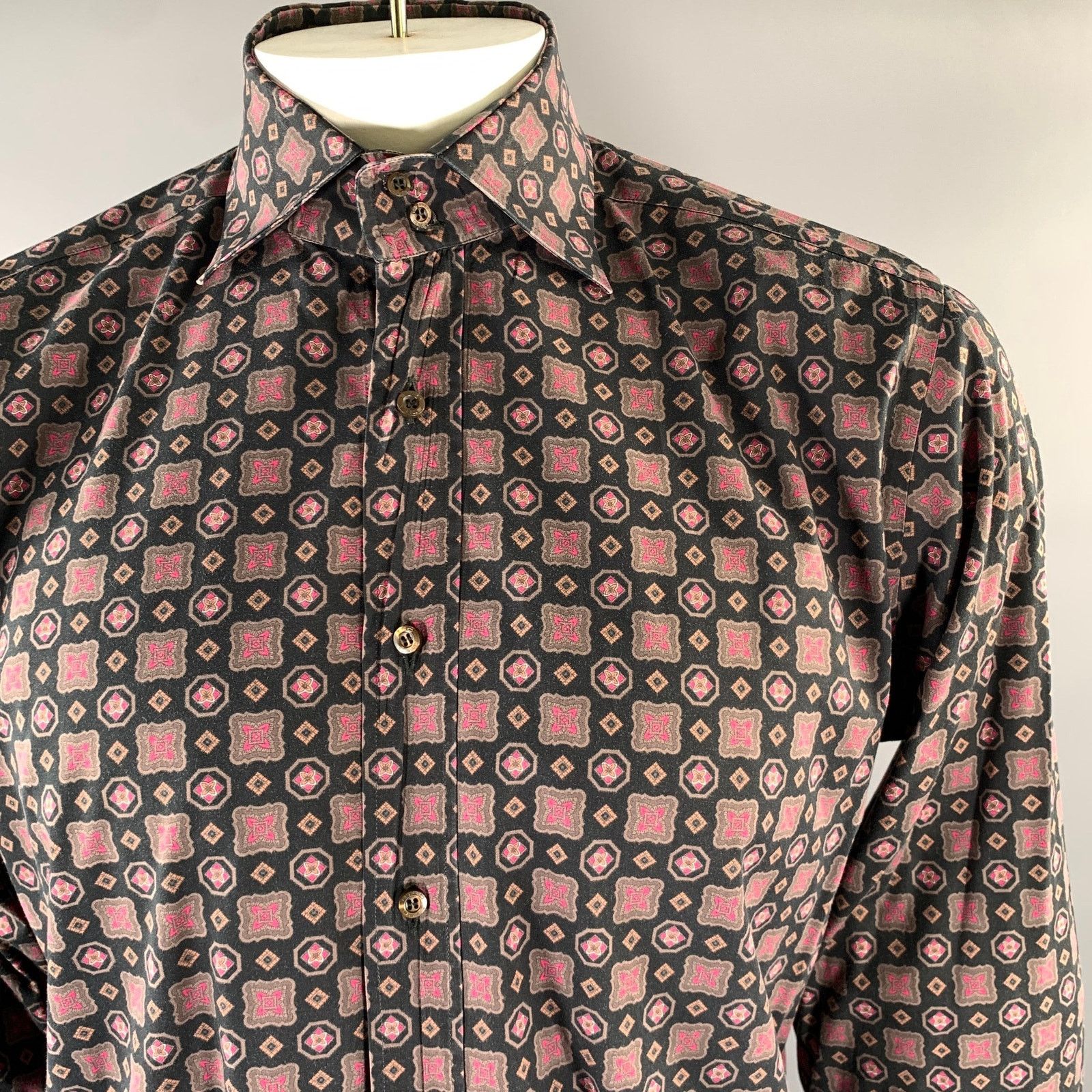 Etro ETRO XL Black Geometric Pointed Collar Long Sleeve Shirt Size US XL / EU 56 / 4 - 2 Thumbnail