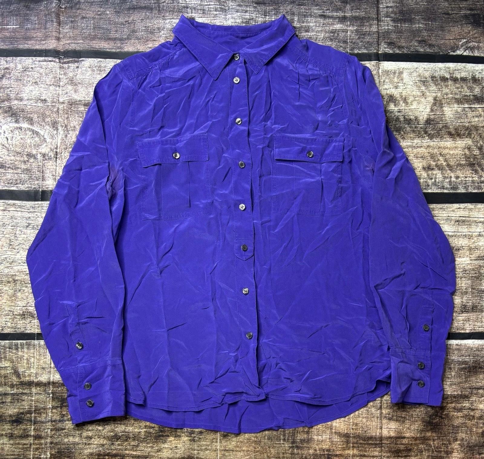 J.Crew J Crew Top Womens Medium Silk Satin Pockets Purple Button Up Size M / US 6-8 / IT 42-44 - 1 Thumbnail