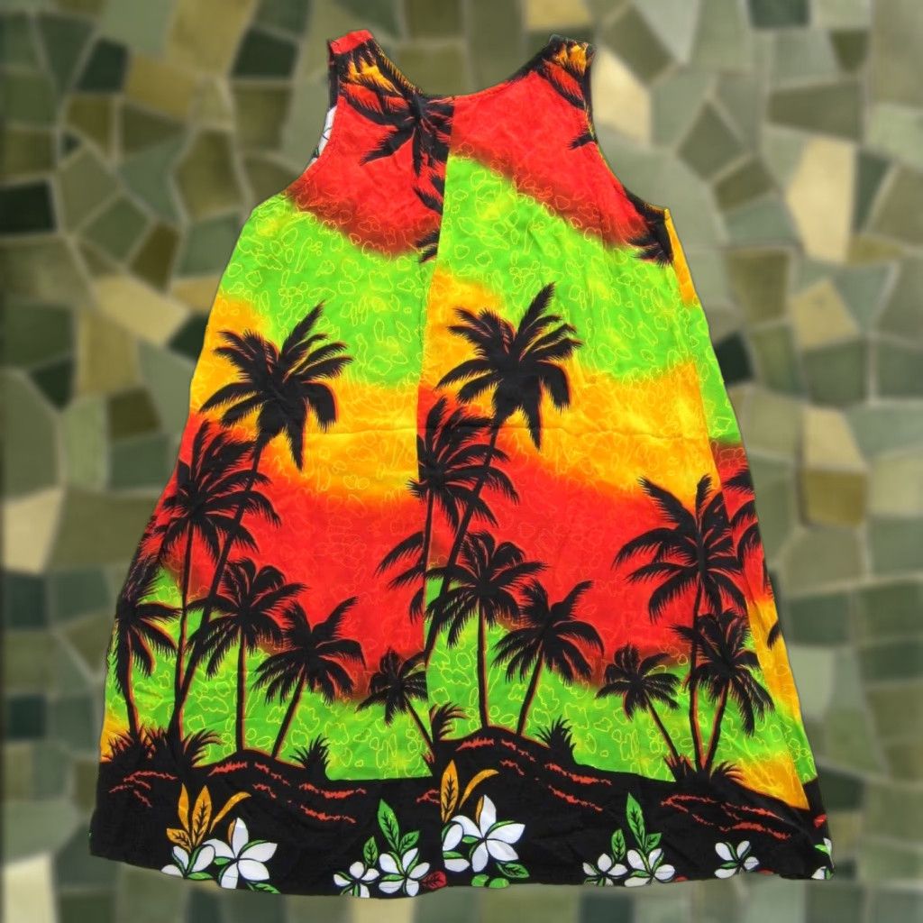 ALOHAS VTG Aloha Fashion Hawaiian Yellow Red Green Floral Sleeveless Tank Dress Large Size L / US 10 / IT 46 - 1 Thumbnail