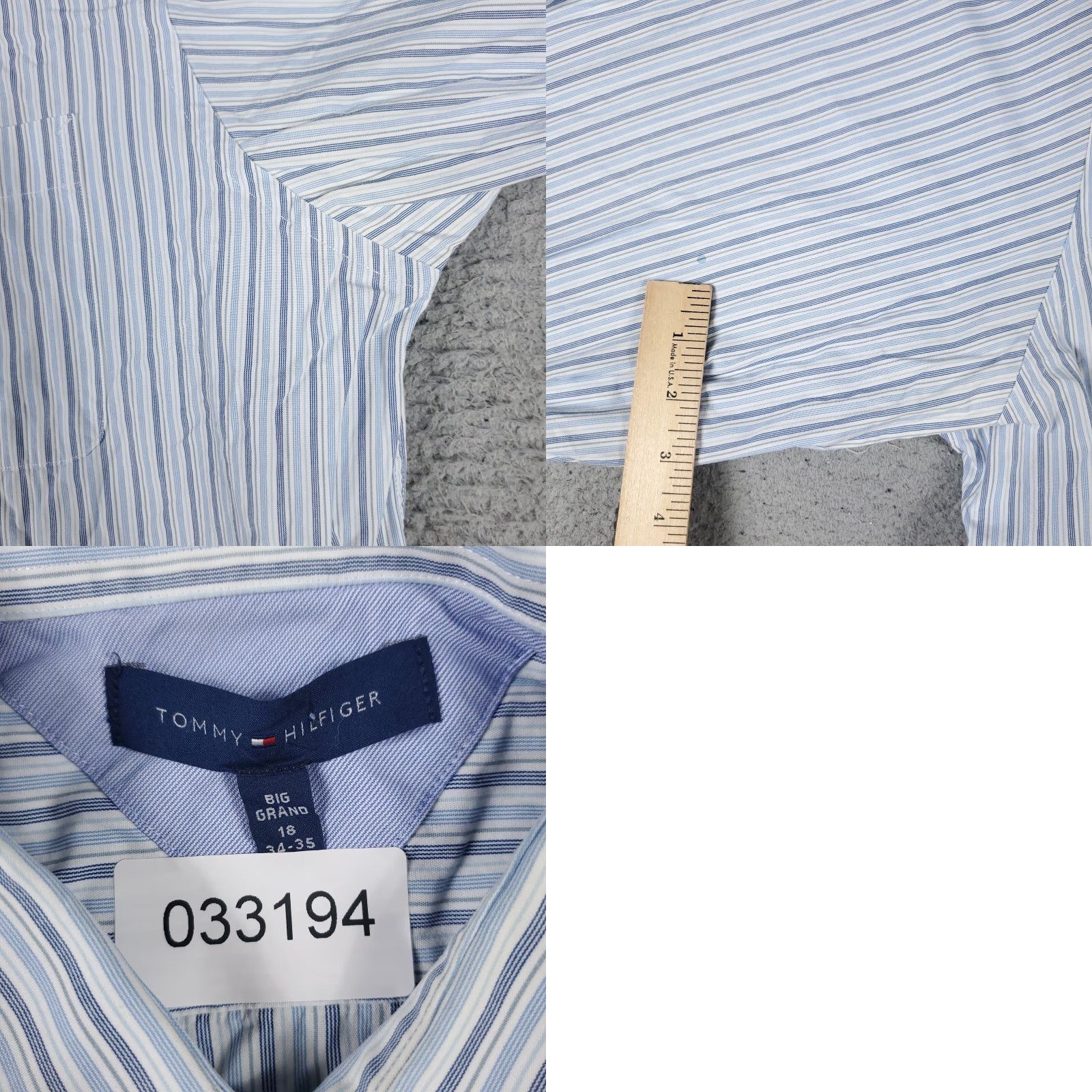 Tommy Hilfiger Tommy Hilfiger Dress Shirt Mens 18 Blue Striped Button Down Long Sleeve Classic Preppy Size 48R - 8 Thumbnail
