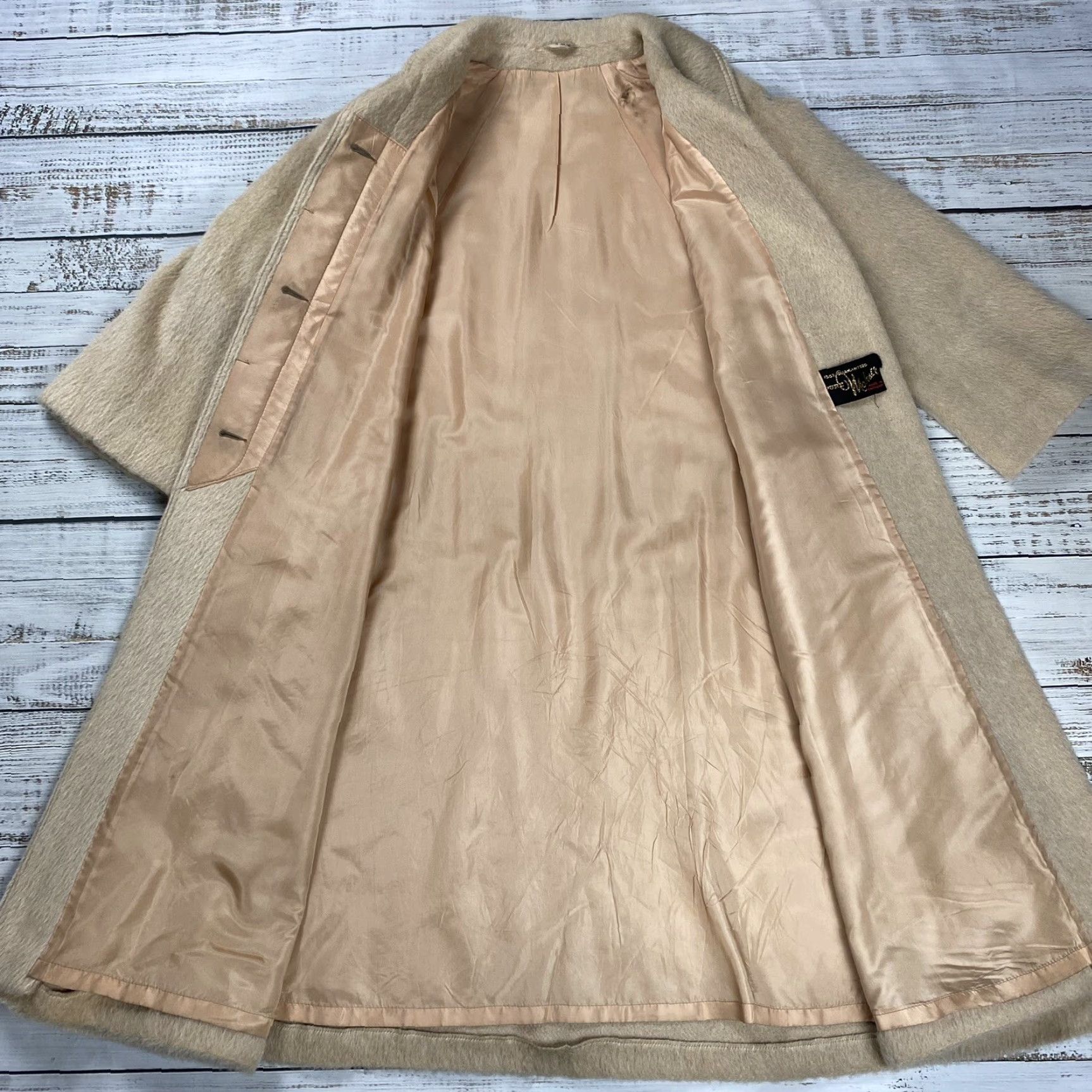 Sears VINTAGE 1970s Sears Women's Coat Mohair Beige Long Formal M/L Made in England Size M / US 6-8 / IT 42-44 - 6 Thumbnail