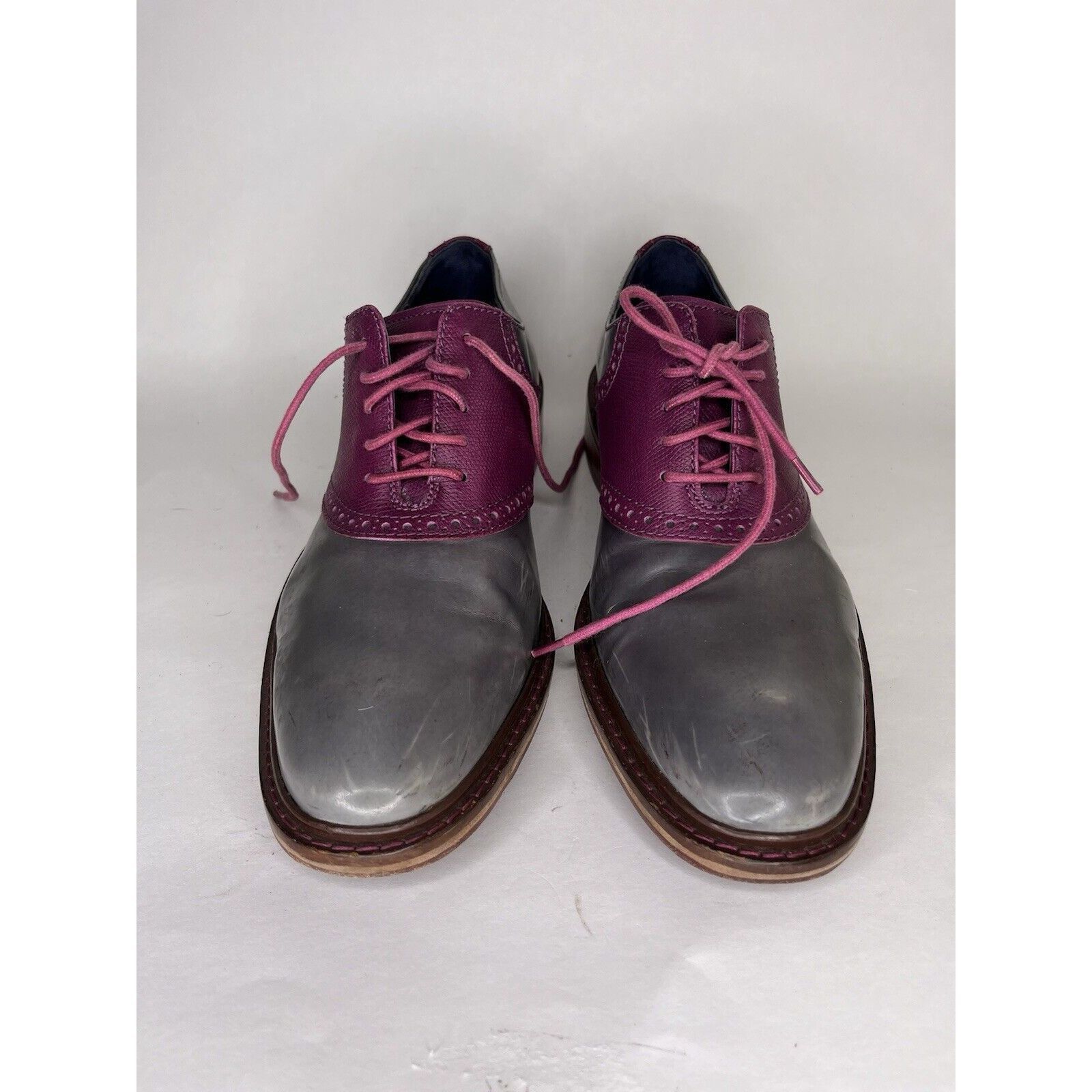 Cole Haan Cole Haan Gray Patent Leather Purple Pebbled Oxfords Shoes M Size US 9 / EU 42 - 7 Thumbnail