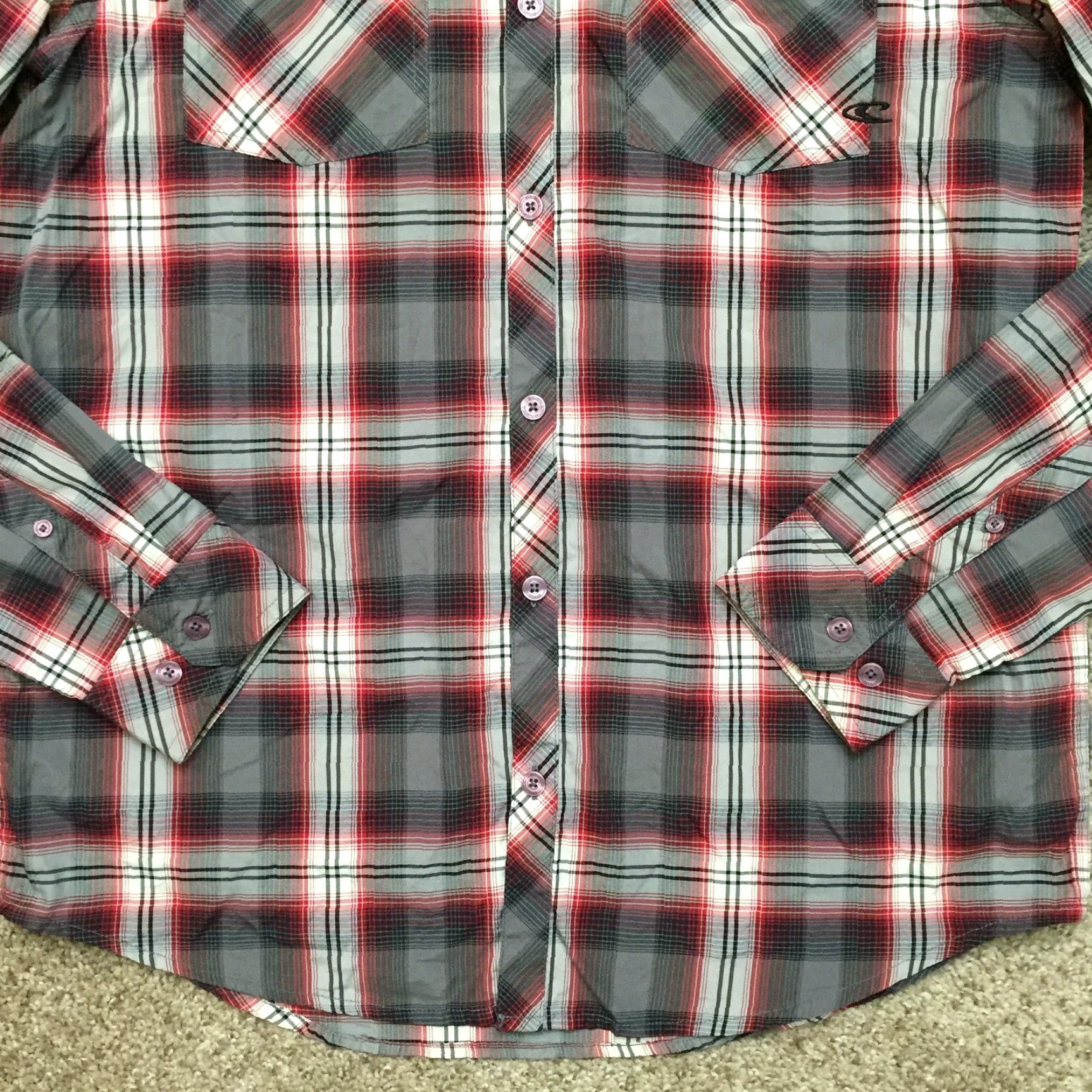 O'Neill O'Neill Shirt Mens Medium Gray Red Plaid Long Sleeve Button Up Size US M / EU 48-50 / 2 - 4 Thumbnail