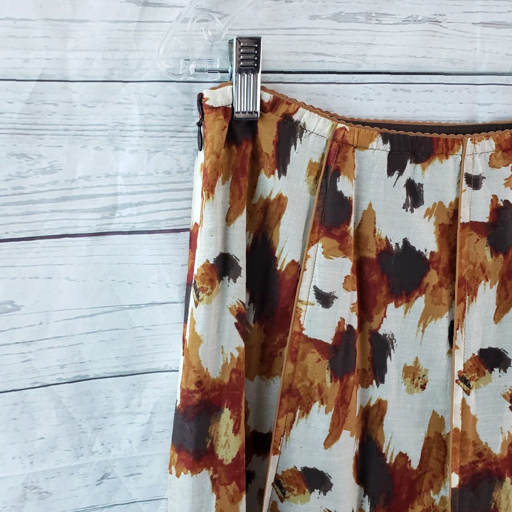 J. Jill VINTAGE J Jill Womens Skirt 10 Brown Floral Cotton Silk Blend Midi A-Line Zip Womens Size 32" / US 10 / IT 46 - 3 Thumbnail