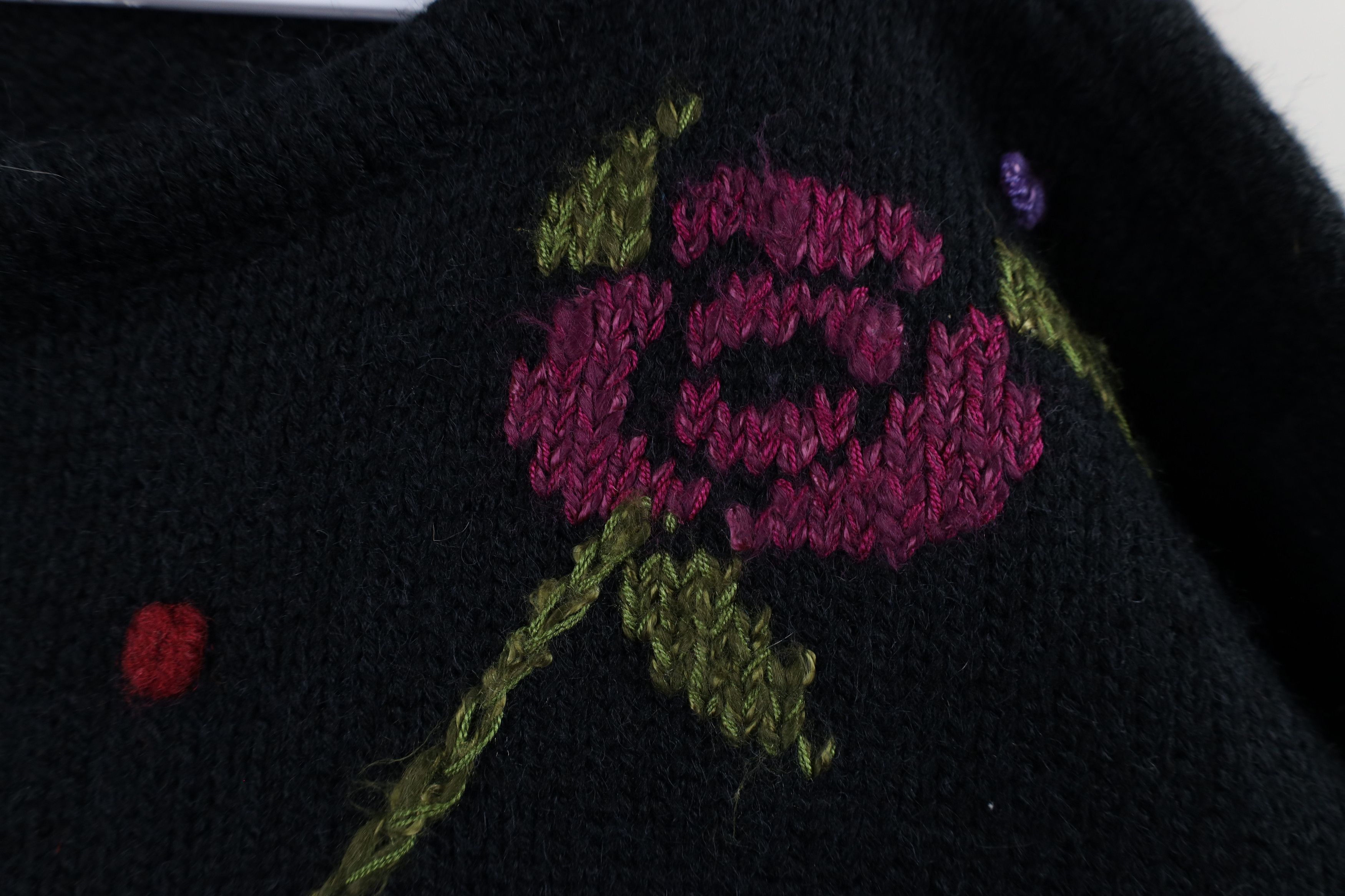 Vintage Vintage 90s Streetwear Flower Floral Knit Sweater Black Size XS / US 0-2 / IT 36-38 - 6 Thumbnail