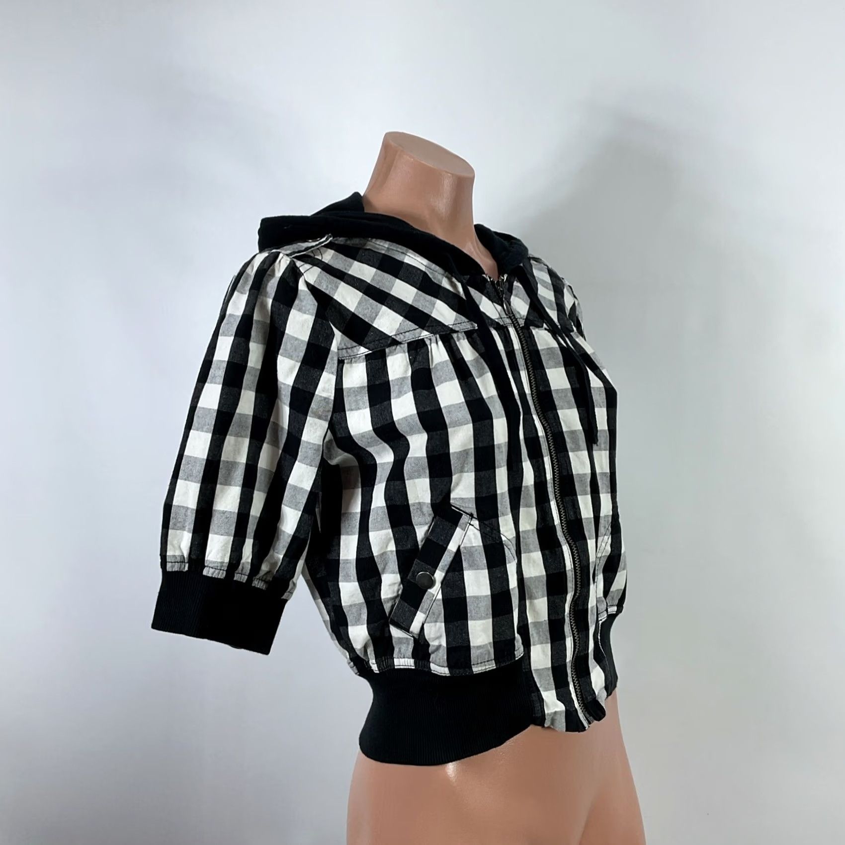 Vintage Mudd Vintage Vest Y2K 90s Jacket L Cropped Plaid Checkered Hooded Zip Size L / US 10 / IT 46 - 3 Thumbnail