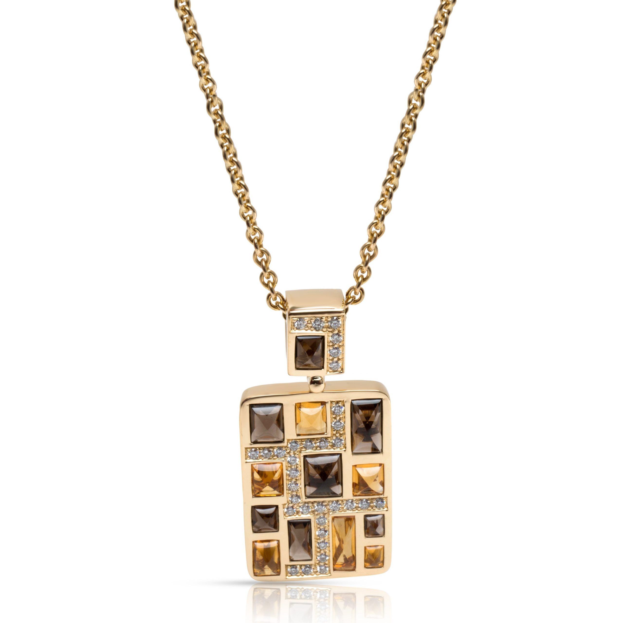 Rodney Rayner Brick Citrine Diamond Necklace in 18KT Yellow Gold 0.33 CTW