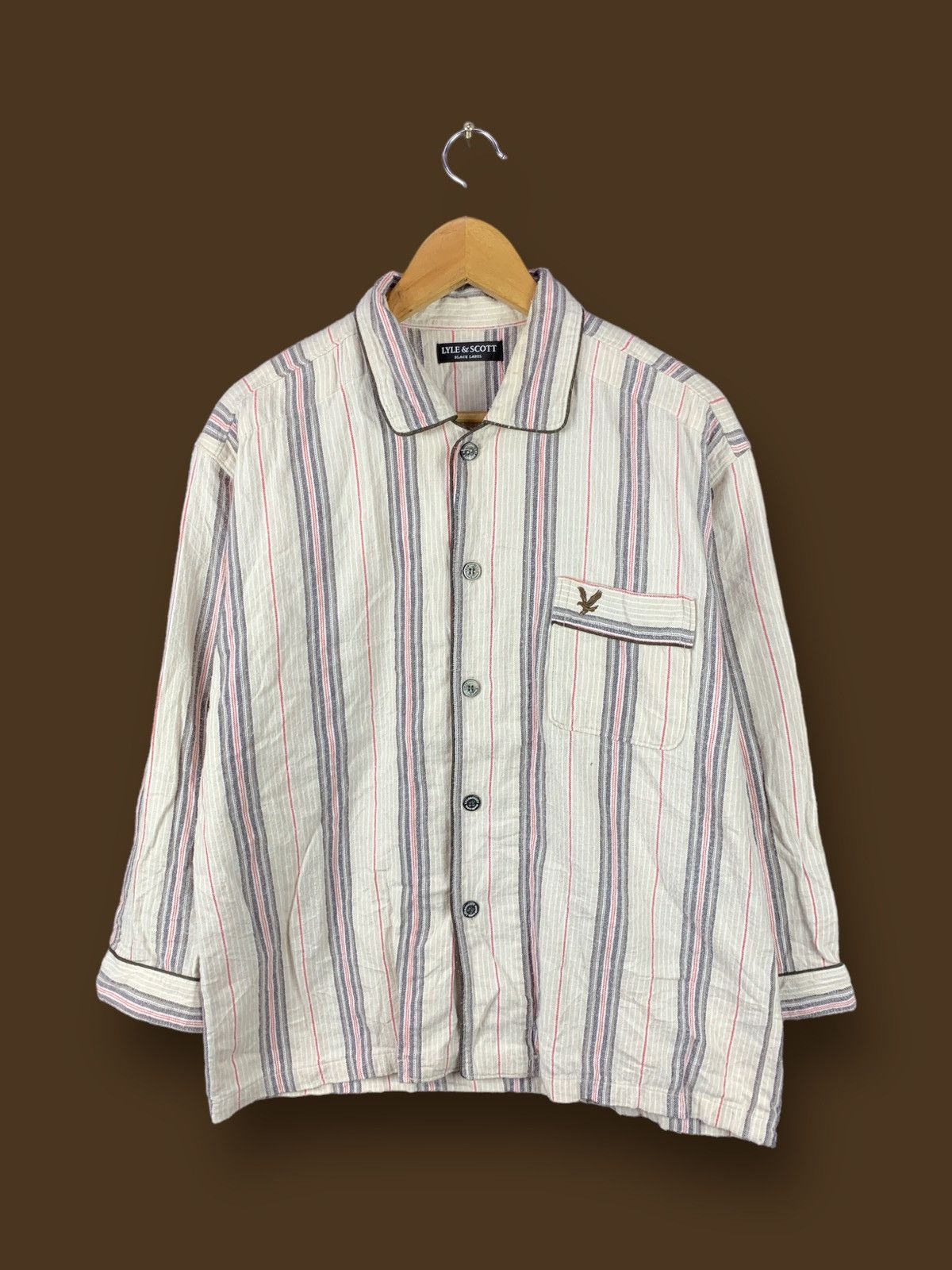 image of Lyle Scott Steals! Lyle & Scott Button Shirt Sleepwear Pyjamas in Cream, Men's (Size Medium)