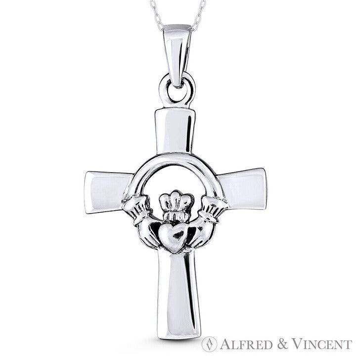 Other Irish Claddagh Cross Love-Promise Pendant in Oxidized-Finish Size ONE SIZE - 1 Preview