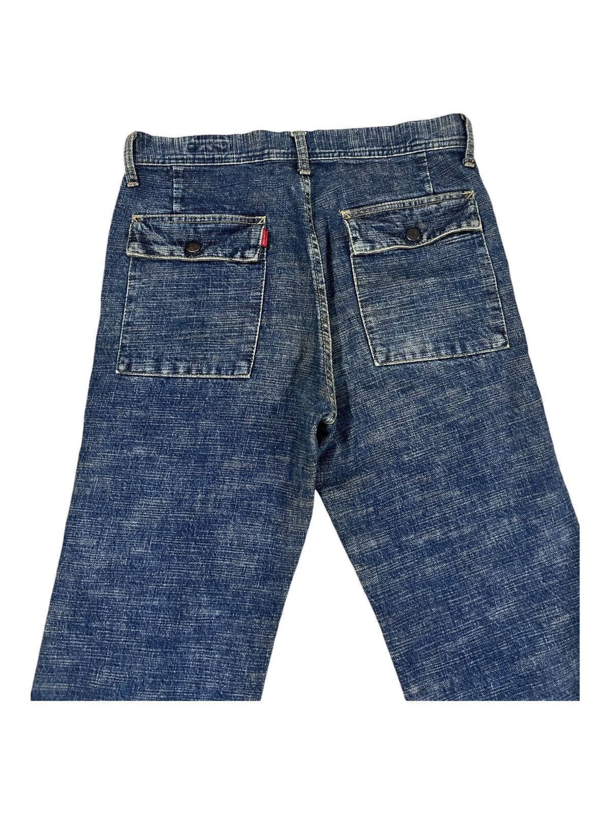 Indigo × Oni × Samurai Jeans Vintage 90s BARTACK 🇯🇵 Slub Indigo Denim Bush Denim Jeans Size US 30 / EU 46 - 6 Thumbnail