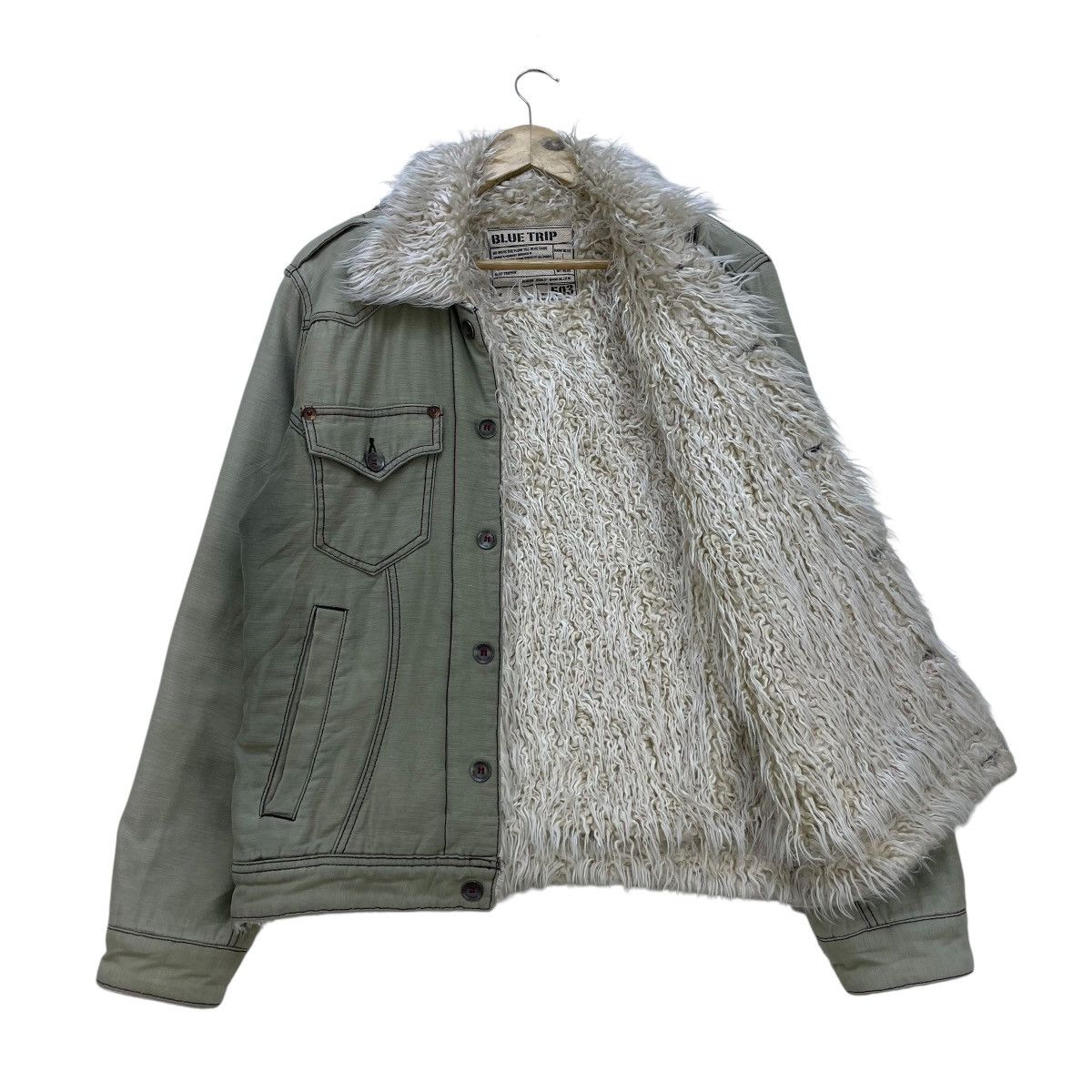 14th Addiction × Le Grande Bleu (L.G.B.) Vintage Faded Blue Trip Edwin Faux Fur Styled Trucker Design Size US M / EU 48-50 / 2 - 1 Thumbnail