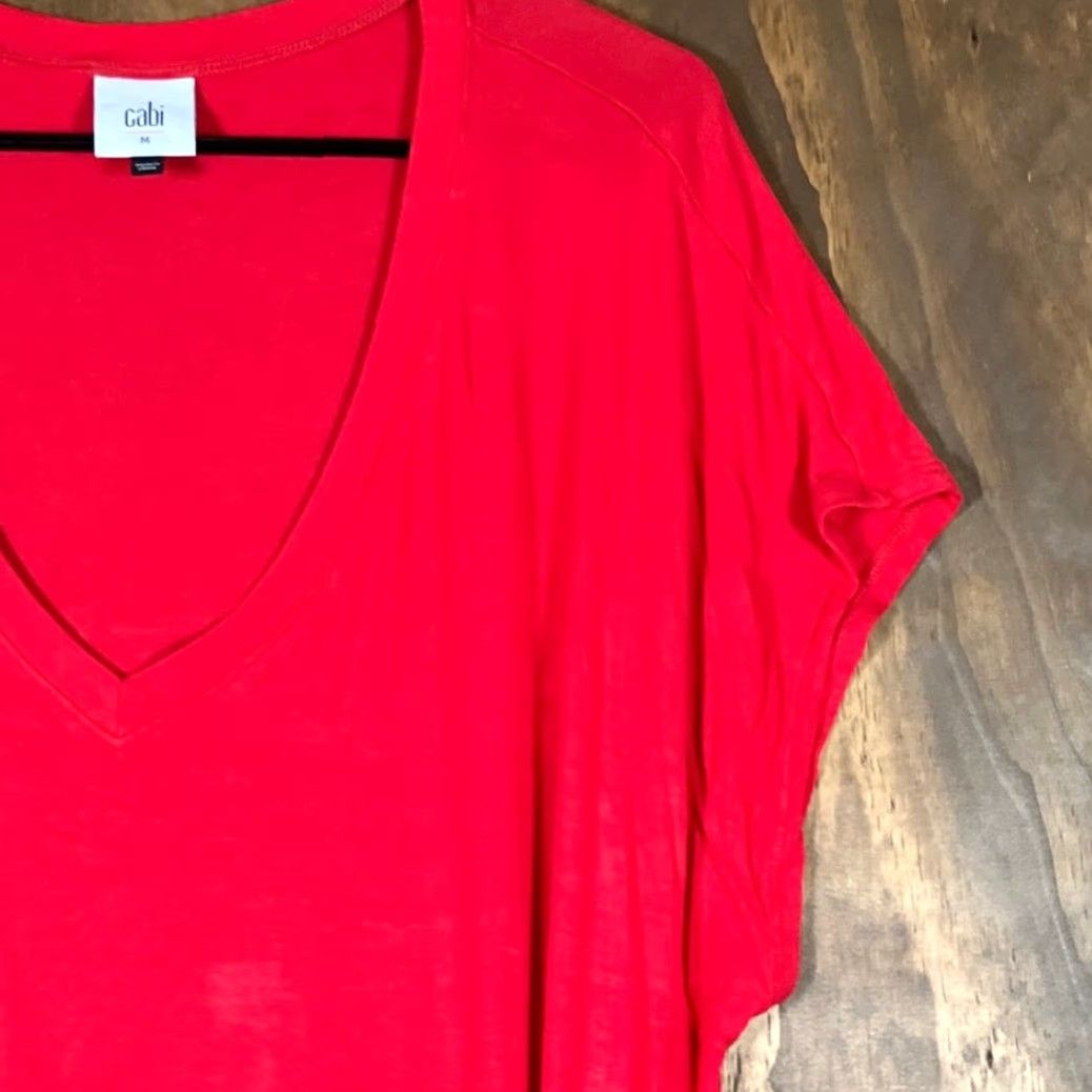Vintage CAbi Blouse Women's Red Short Sleeve V-Neck Stretch Drop Waist Size M / US 6-8 / IT 42-44 - 5 Thumbnail