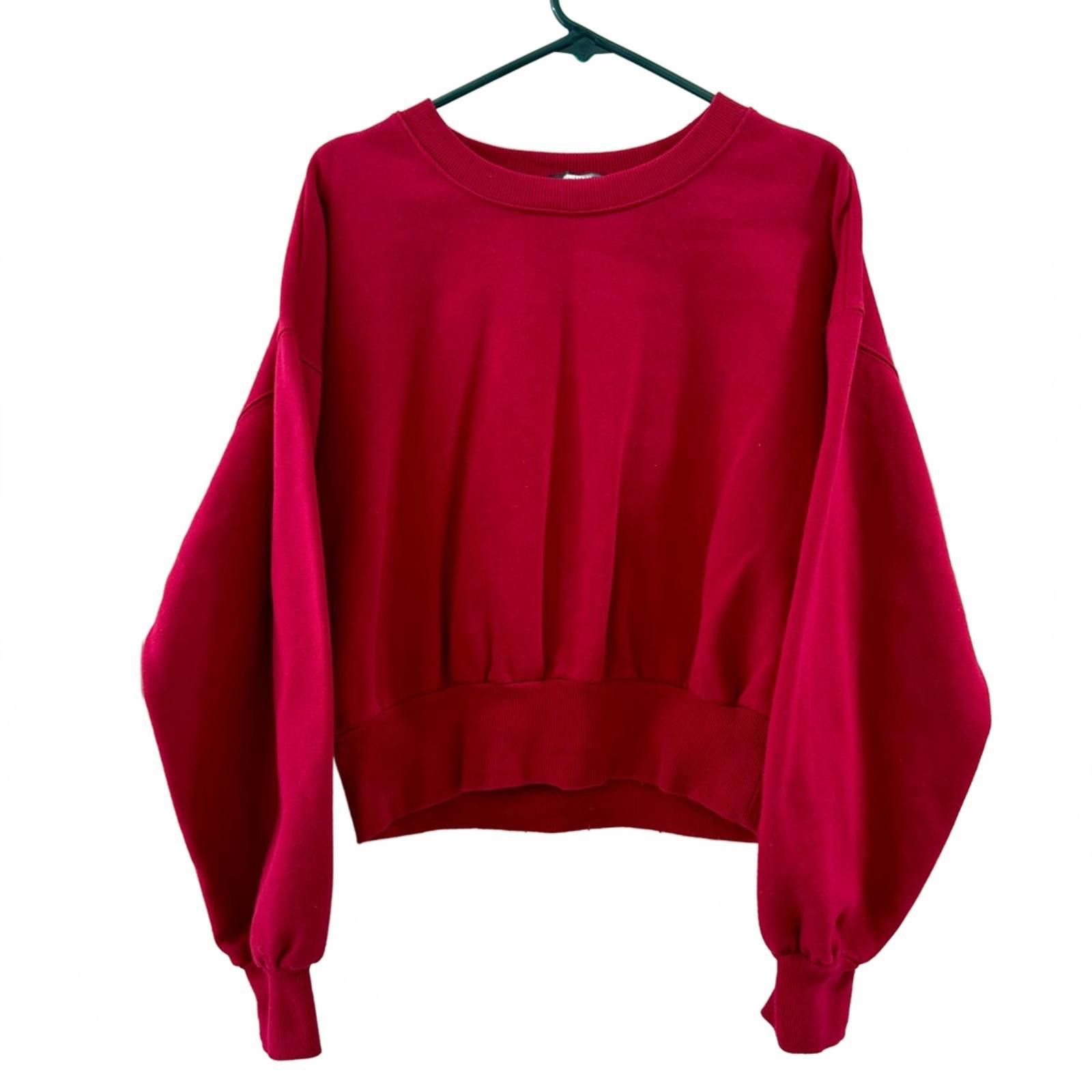 Forever 21 Forever 21 Red Cropped Balloon Sleeve Sweatshirt- Size Large Size L / US 10 / IT 46 - 1 Thumbnail