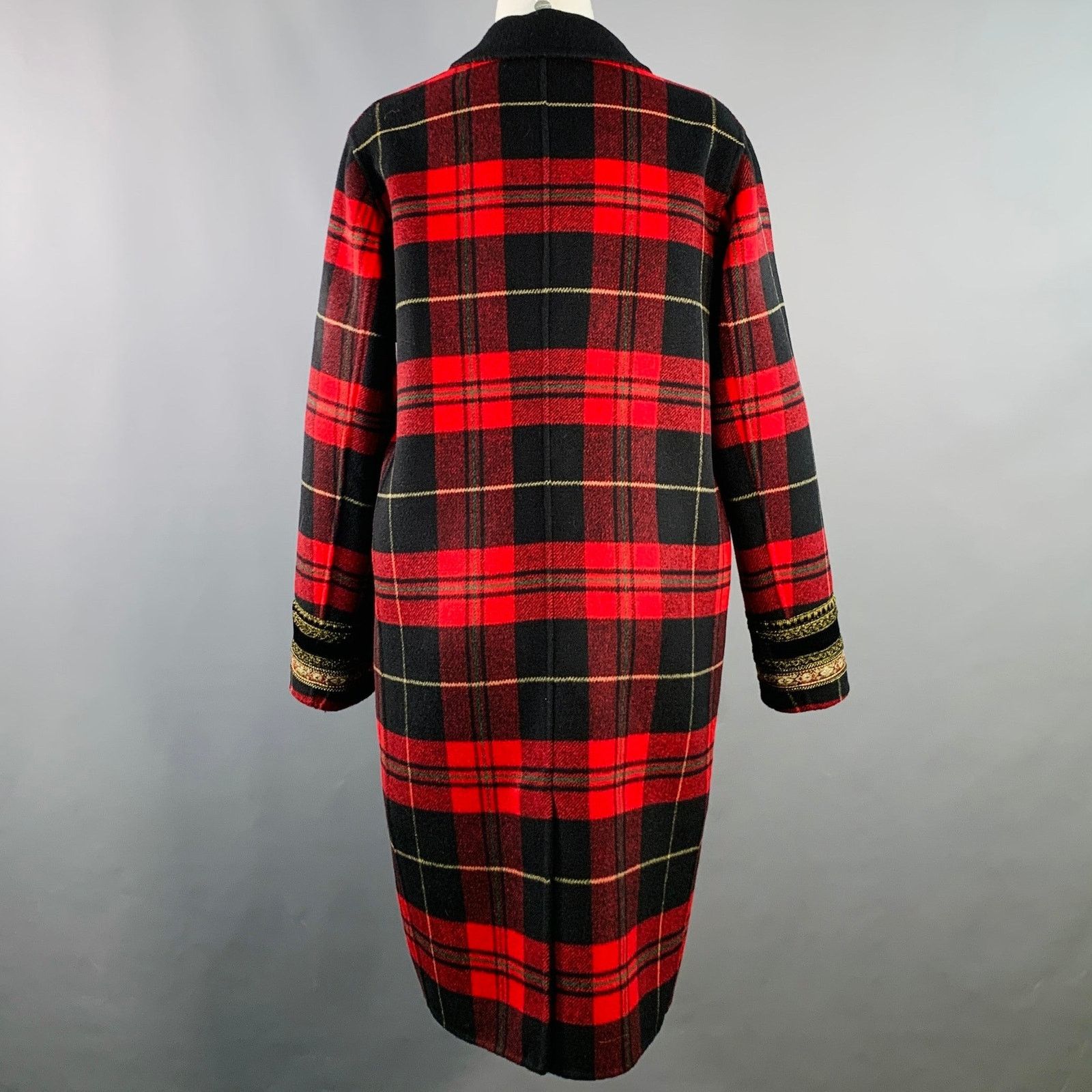 The Kooples Size S Red Black Yellow Wool Blend Plaid Notch Lapel Coat Size S / US 4 / IT 40 - 4 Thumbnail