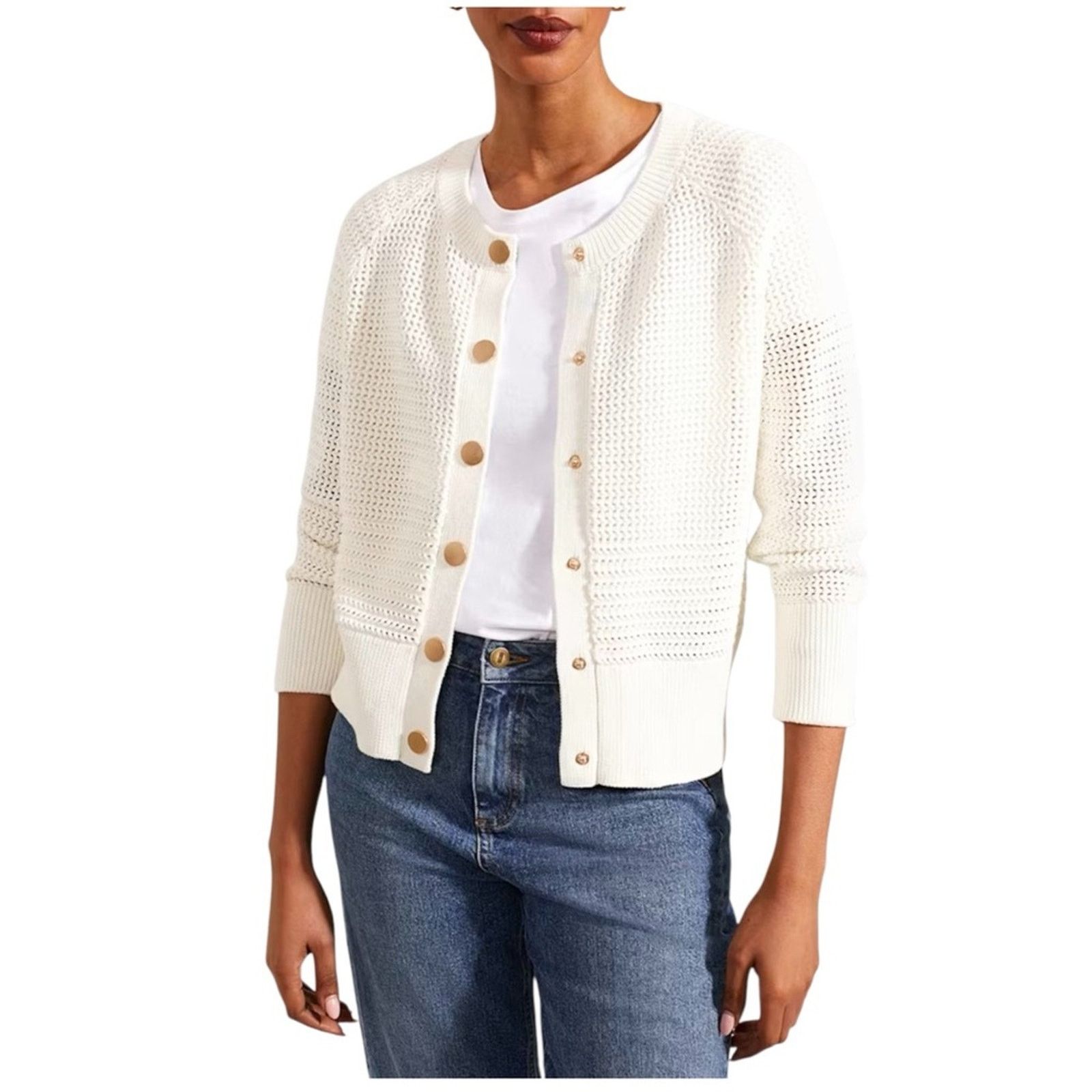 Hobbs London Florentina Cotton Cardigan Ivory size XS