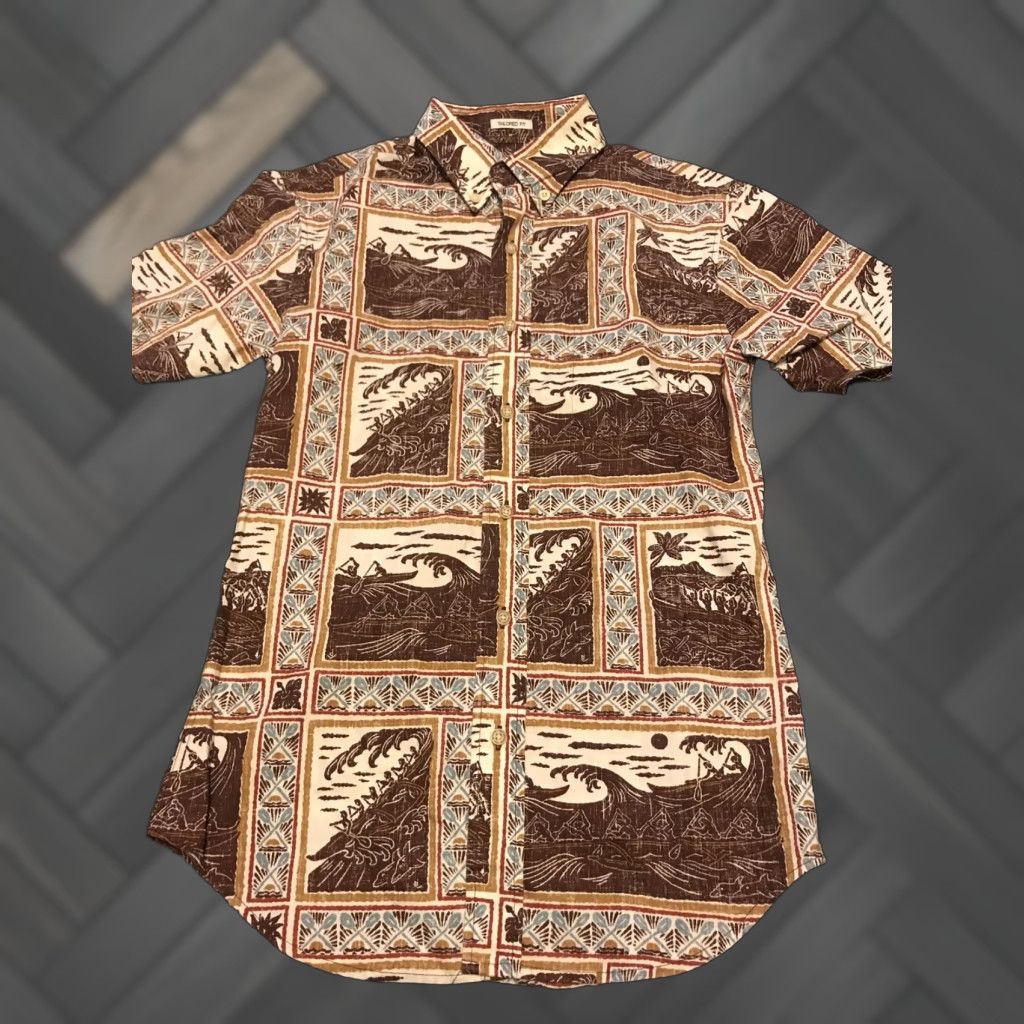 Reyn Spooner REYN SPOONER Button-Up Shirt XS Brown Island Graphic All Over Print Short Sleeve Button-Down Collared Chest Pocket Signature Front Buttons Mens Size US XS / EU 42 / 0 - 1 Thumbnail