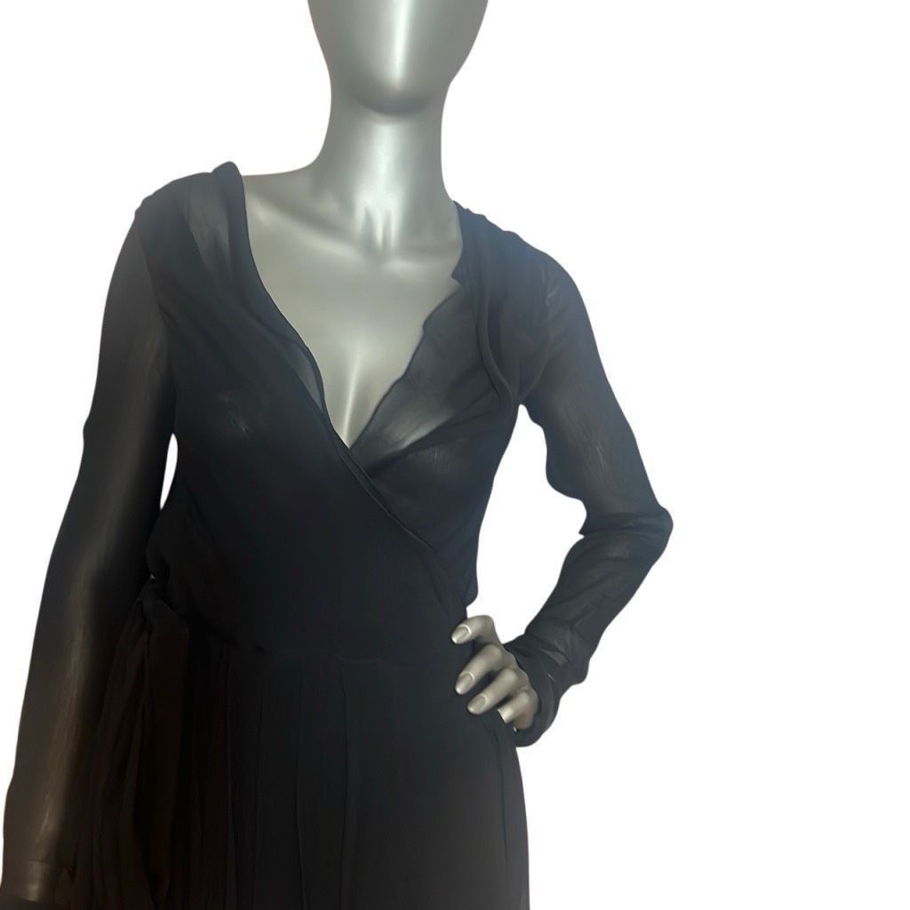 Celine NWT Celine Black Silk Wrap Dress (012) Size S / US 4 / IT 40 - 2 Thumbnail