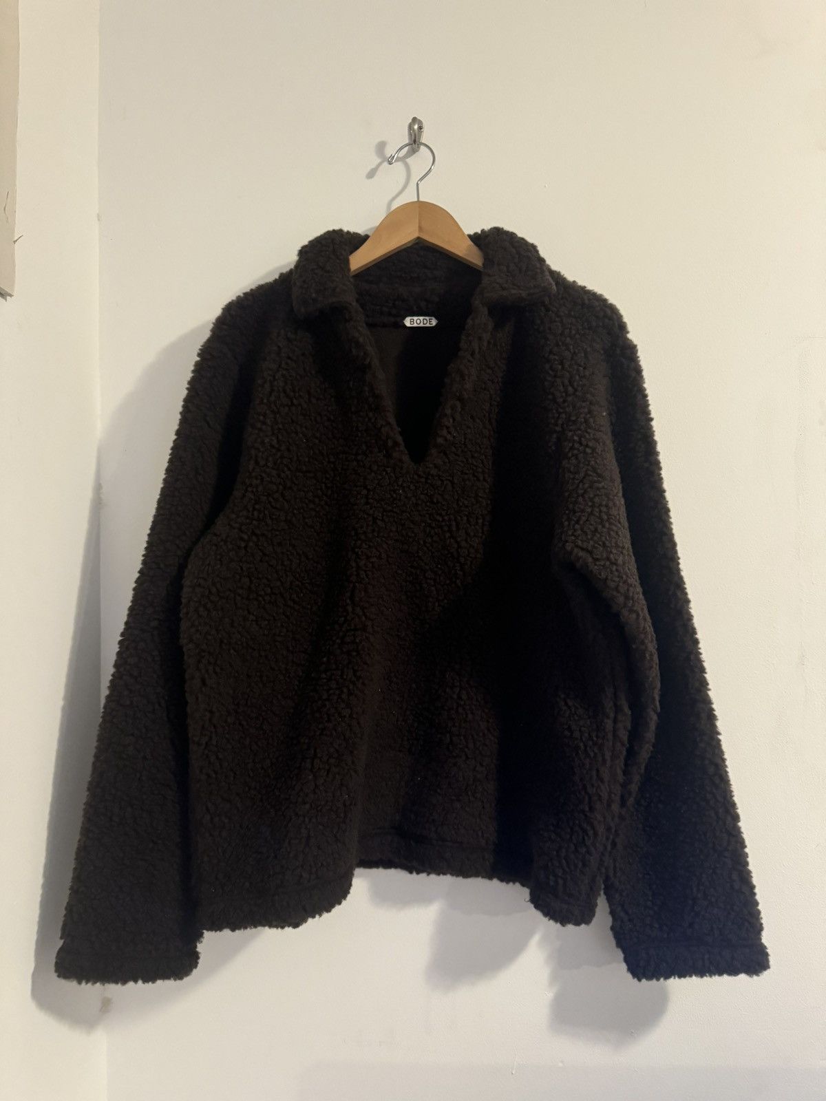 image of Bode Fleece Tip Up Pullover Dark Brown, Men's (Size Medium)