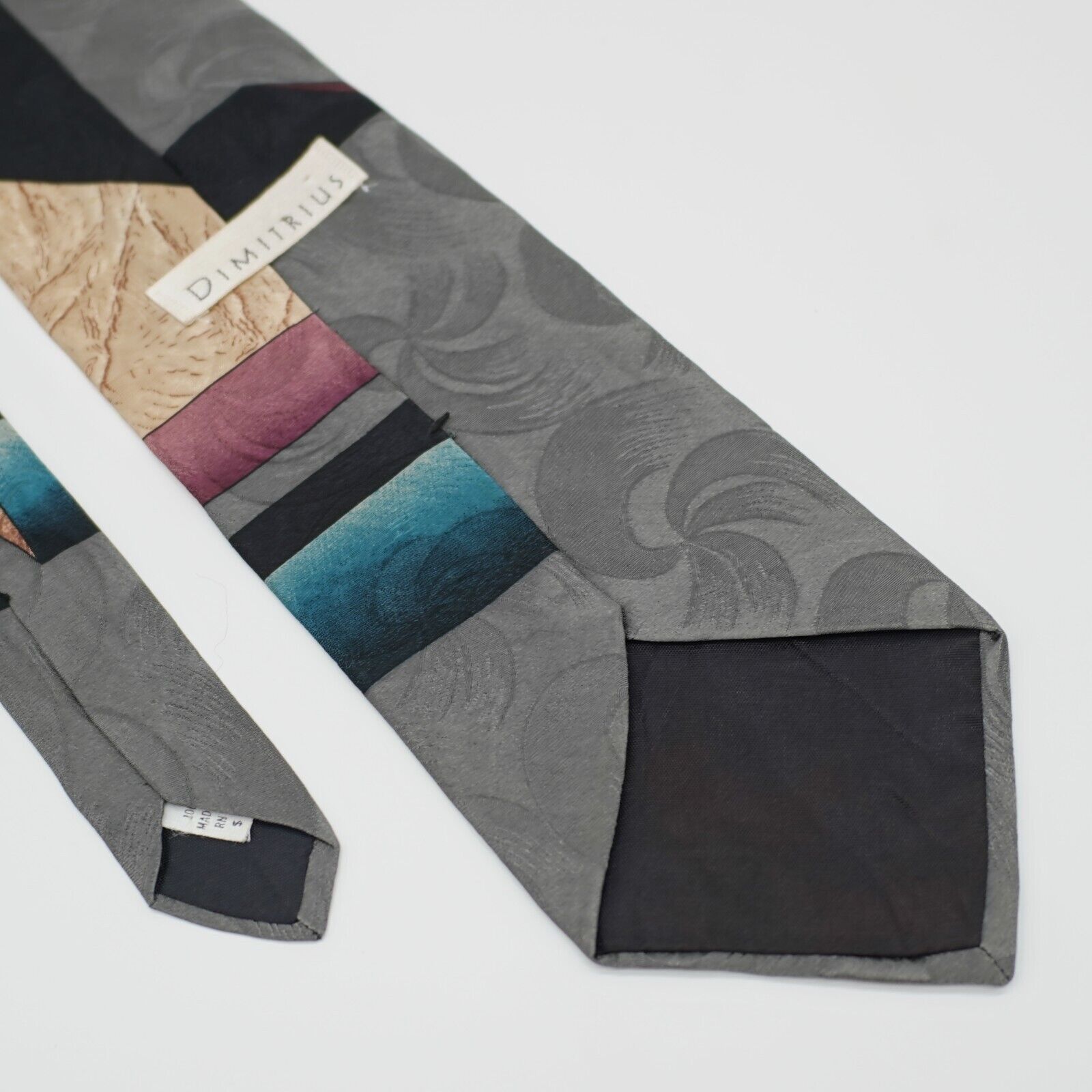 Designer Dimitrius Abstract Gray Jacquard Print Silk Tie Multi-Colore Size ONE SIZE - 6 Thumbnail