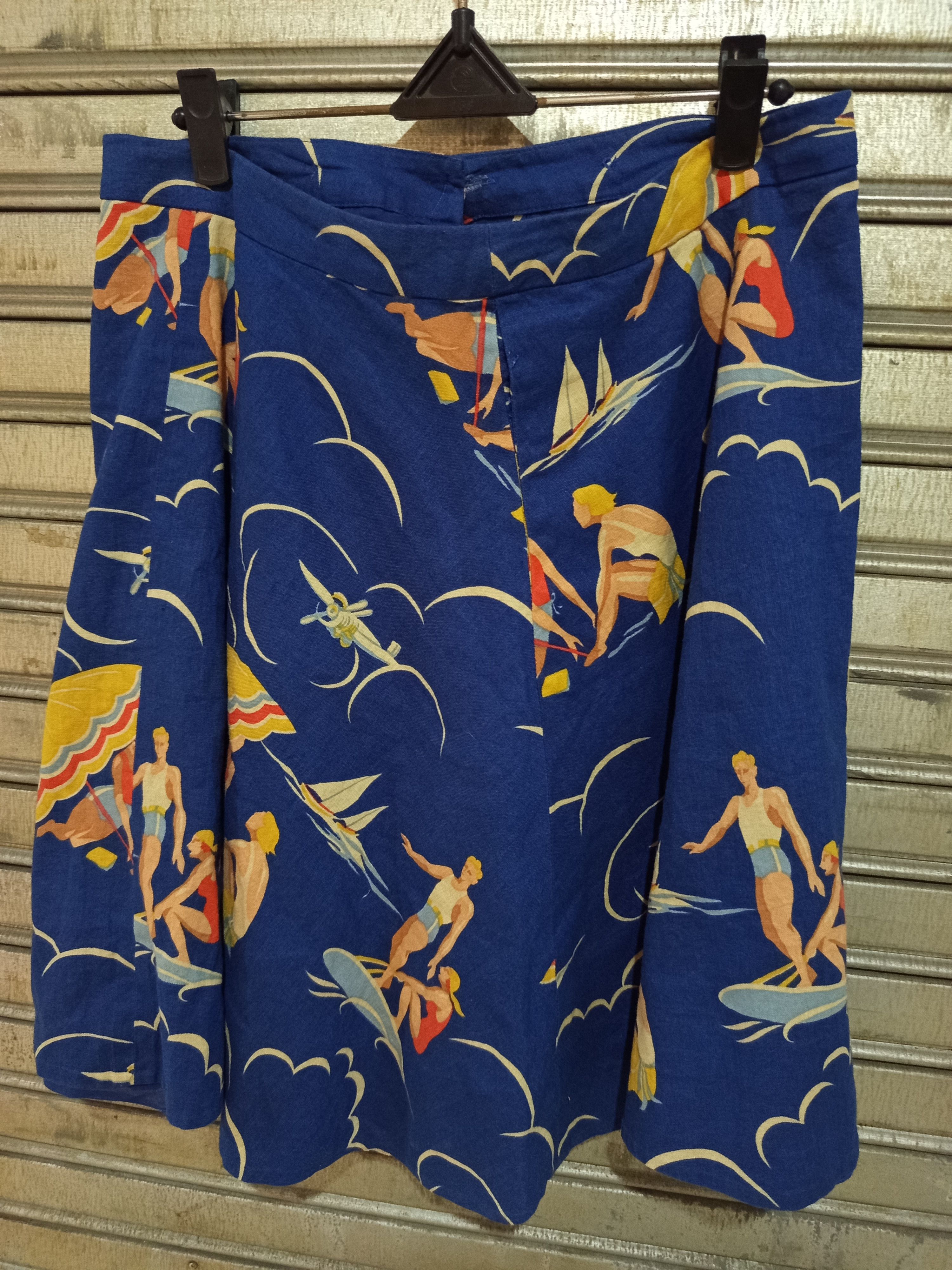 Ralph Lauren Ralph Lauren Nautical Beach Print Skirt Blue Cotton Linen Size 34" / US 12 / IT 48 - 6 Thumbnail