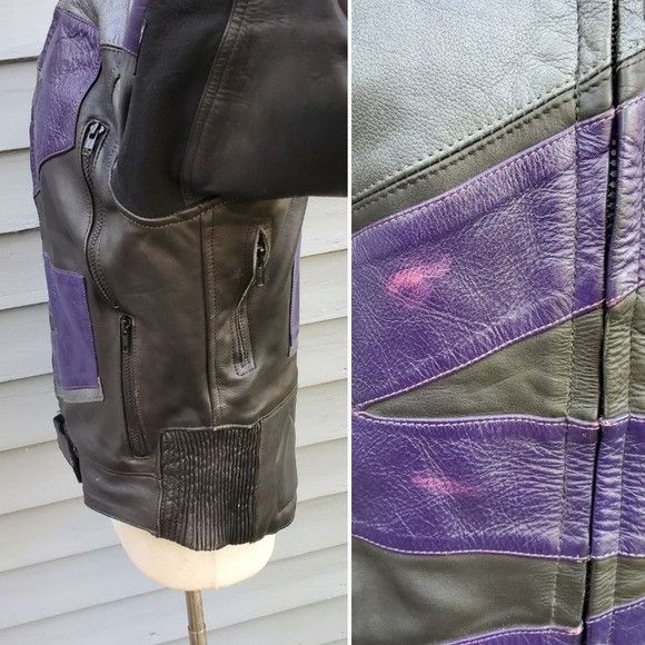 Vintage Vintage 90s y2k Black Purple Leather Armored Moto Jacket Size M / US 6-8 / IT 42-44 - 4 Thumbnail