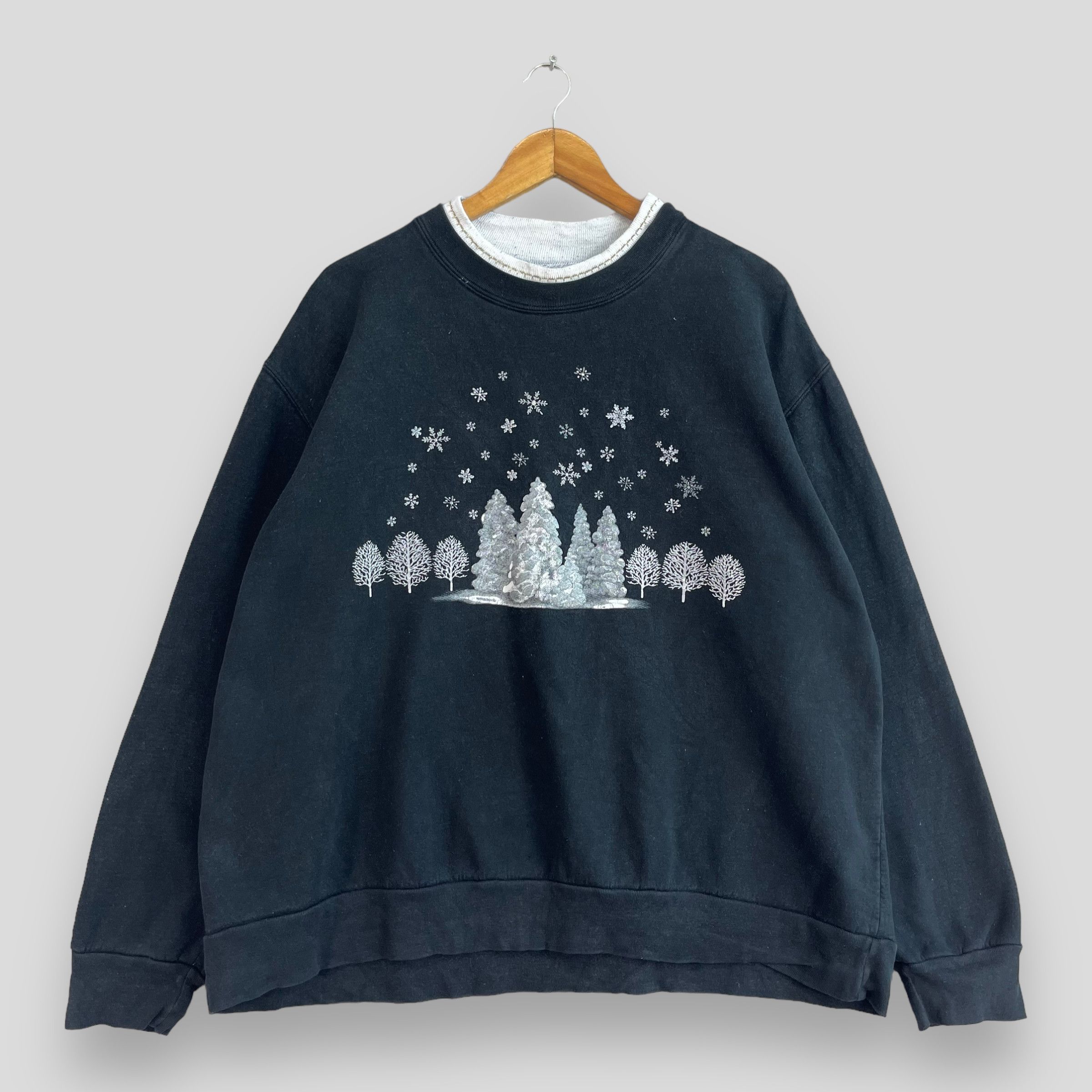 Vintage Winter Season Icy Forest Nature Printed Sweatshirt