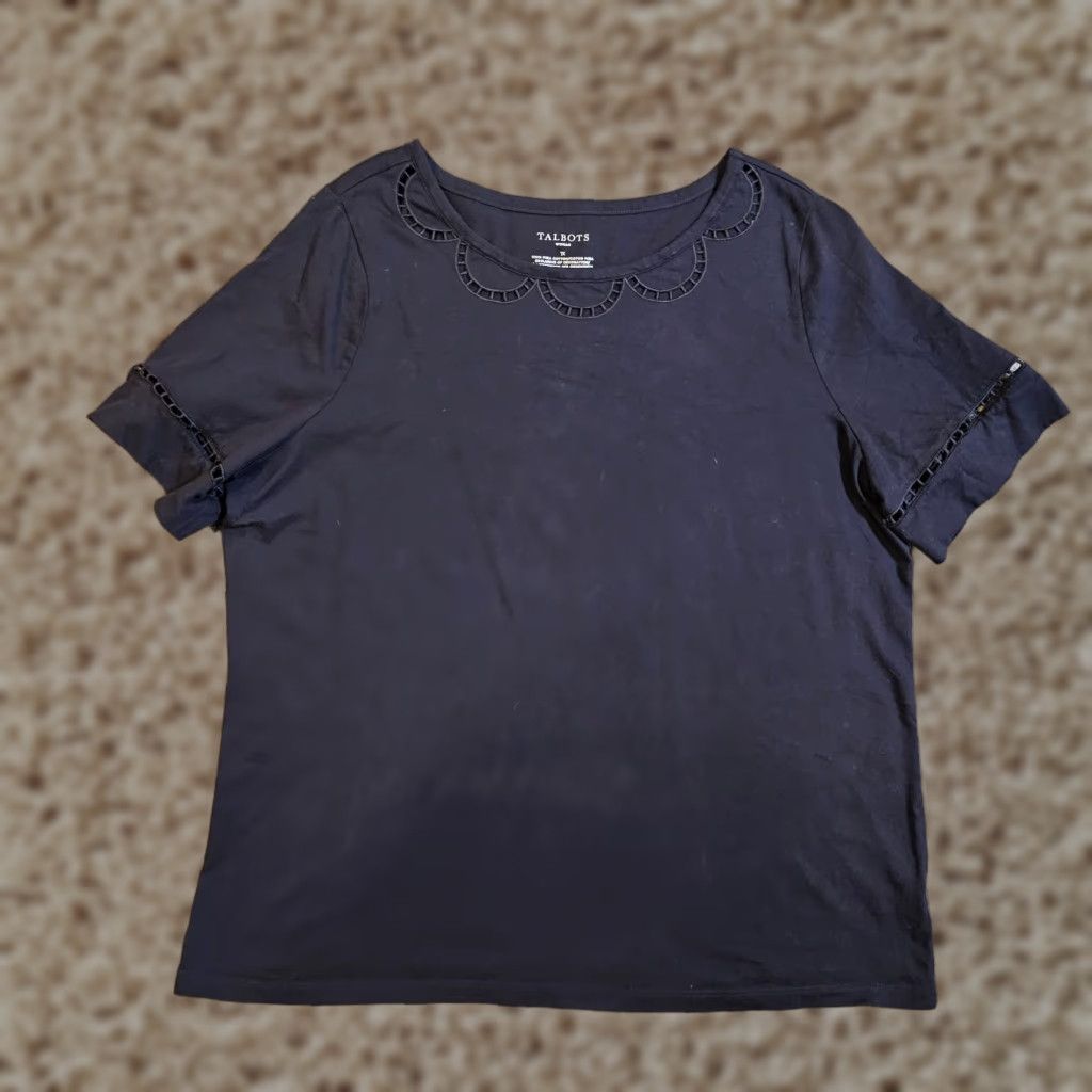 Talbots Talbots Shirt Womens 1X Blue Pima Short Sleeve Crochet Round Neck Casual Size XL / US 12-14 / IT 48-50 - 1 Thumbnail