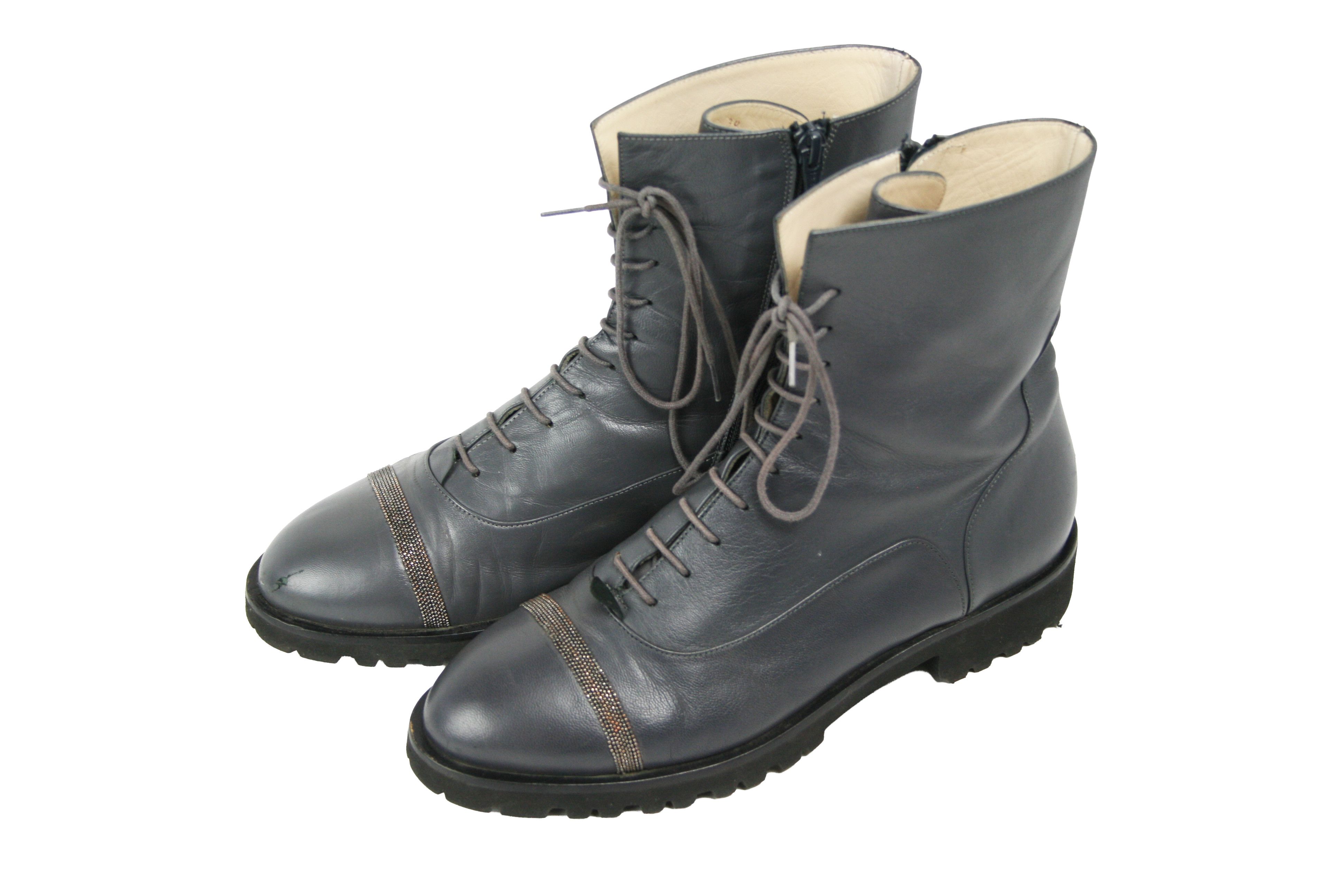 Fabiana Filippi Extra Light Leather Zip Ankle Combat Boots Size US 8 / IT 38 - 3 Thumbnail
