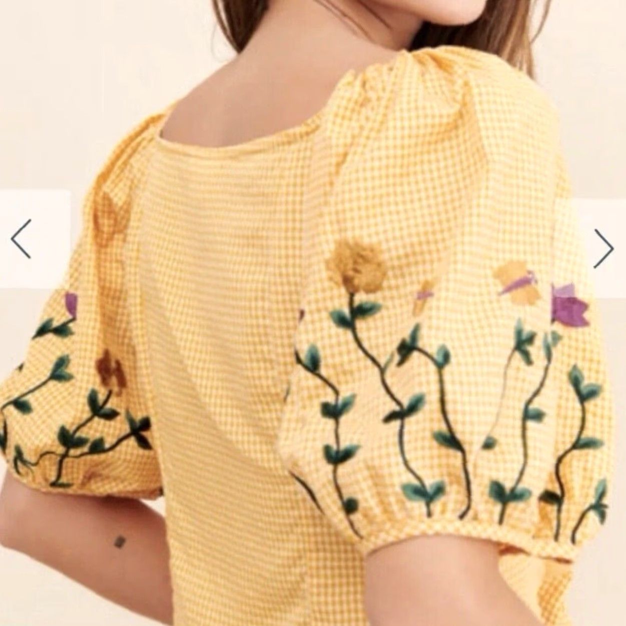 Anthropologie Anthropologie Samant Chauhan Amabella Floral Embroidered Blouse Top M Yellow Puff Sleeve Women Shirt Size M / US 6-8 / IT 42-44 - 7 Thumbnail