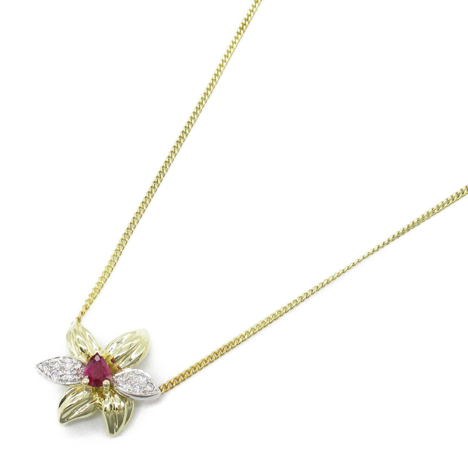 Tiffany & Co. Tiffany Co Flower Motif Ruby Diamond Necklace K18 (Yellow Gold) Red Clear Size ONE SIZE - 1 Thumbnail