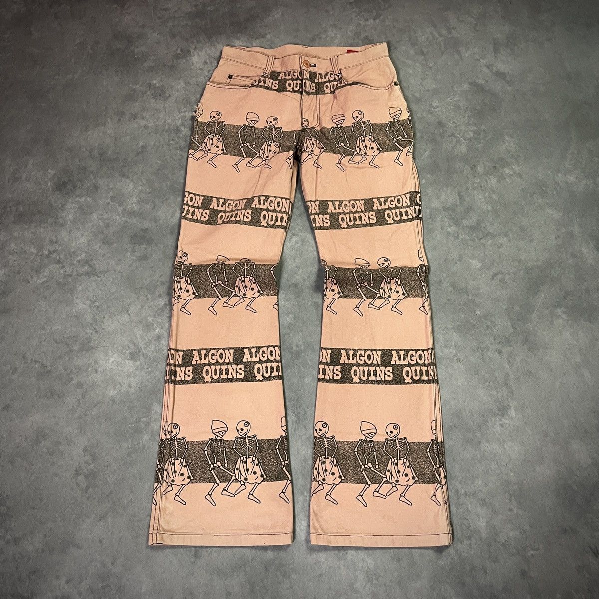 Japanese Brand Algonquins Skeleton All Over Print Pink Flared Pants ifsix Size US 27 - 1 Thumbnail