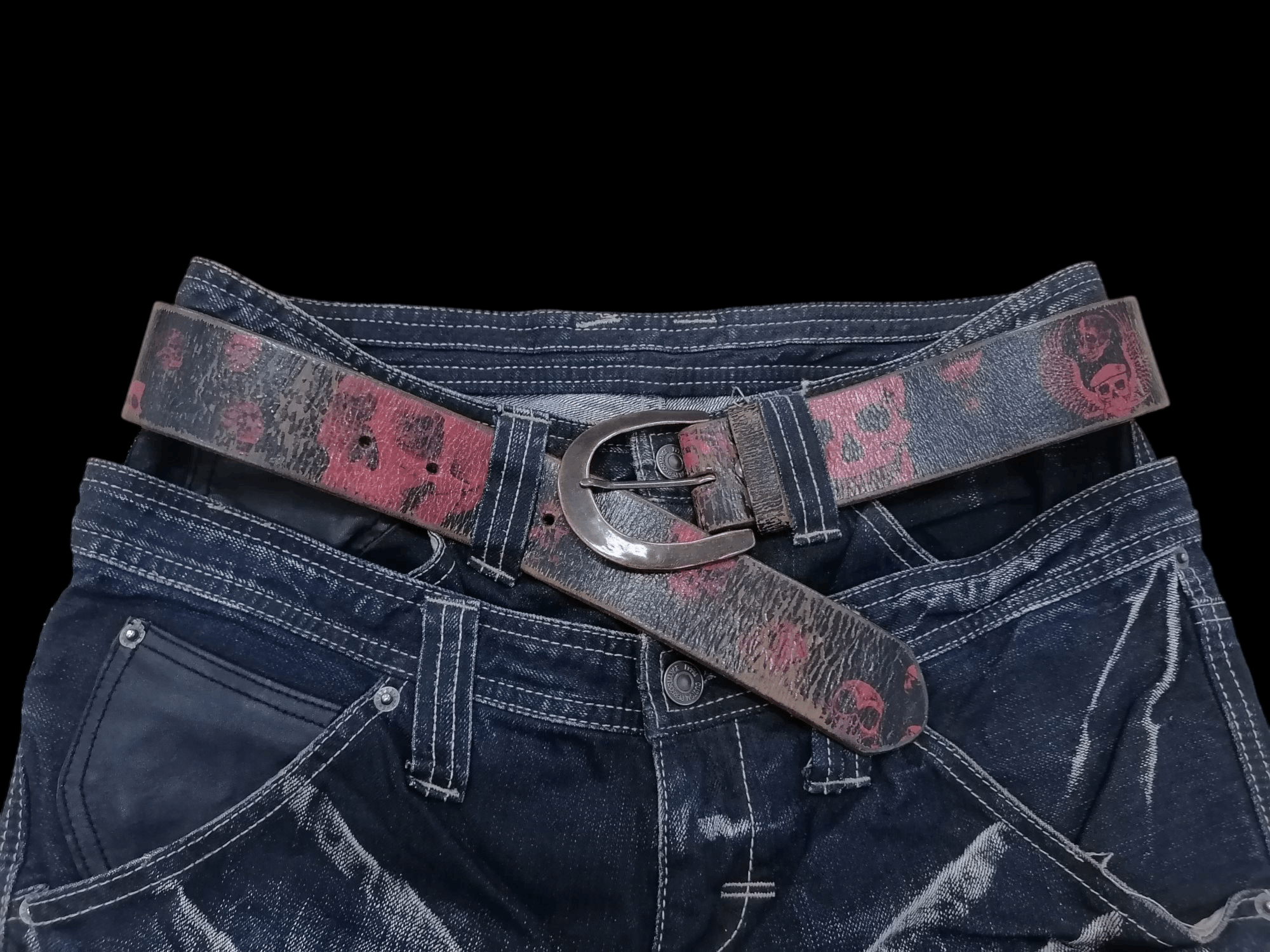 Designer × Genuine Leather Leather Island Designed By Bill Lavin Skull Print Belts Size ONE SIZE - 1 Thumbnail