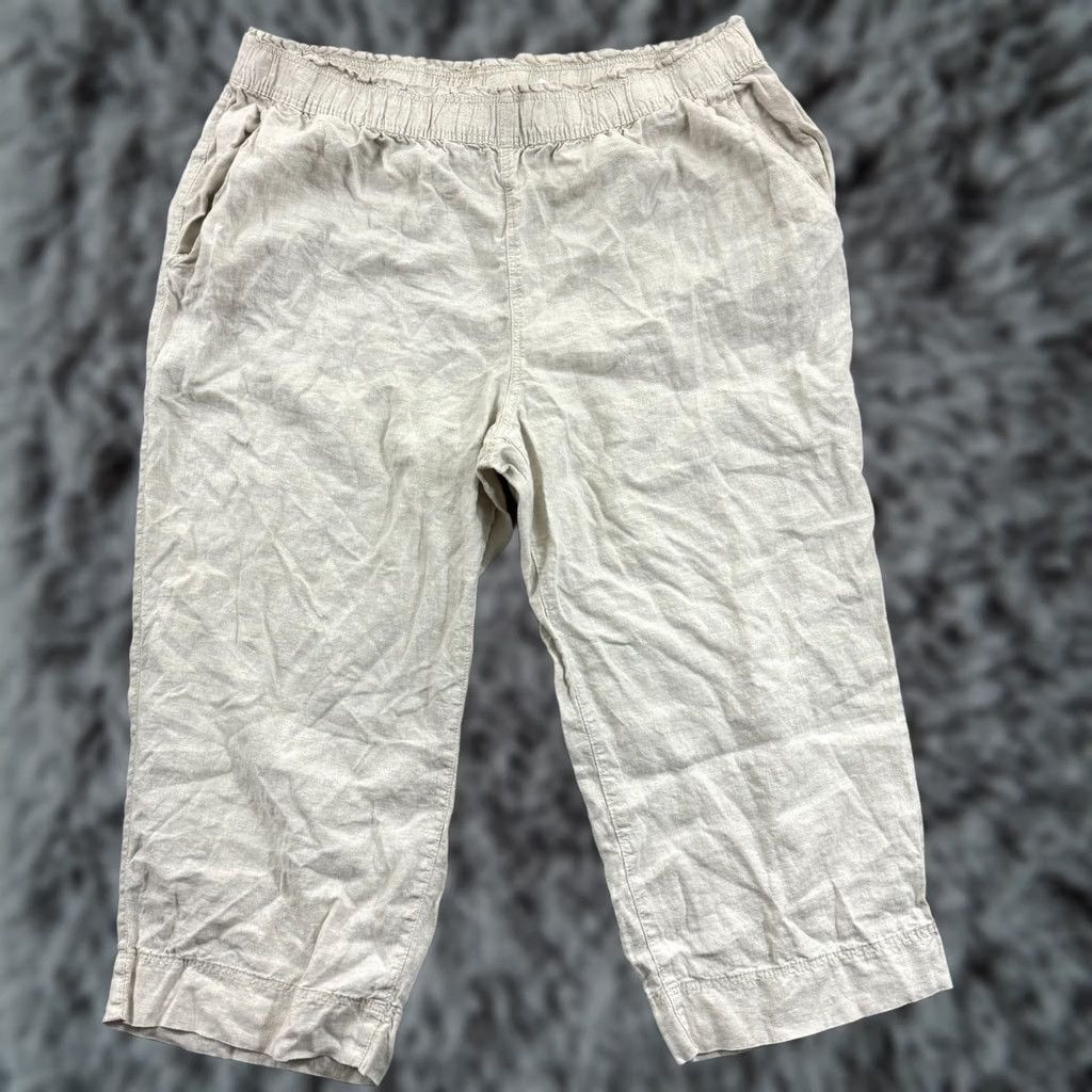 H&M H&M Pants Womens XXL Beige Linen Stretch Wide Leg Loose Crop Pocket Boho Beach Size 40" / US 18 - 1 Thumbnail